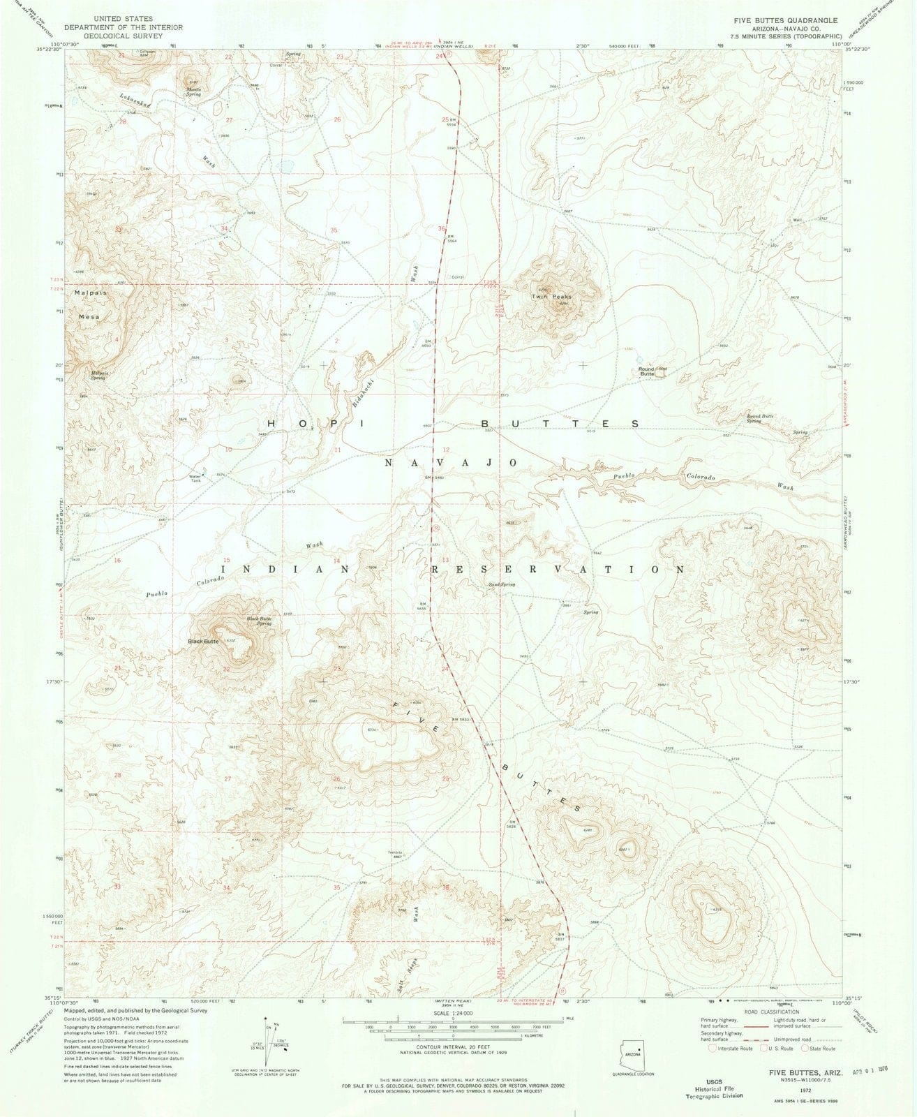 1972 Five Buttes, AZ - Arizona - USGS Topographic Map