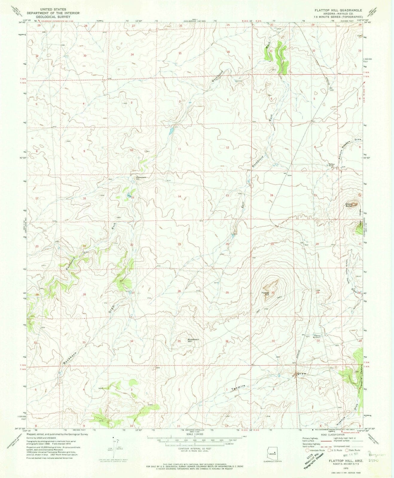1970 Flattop Hill, AZ - Arizona - USGS Topographic Map