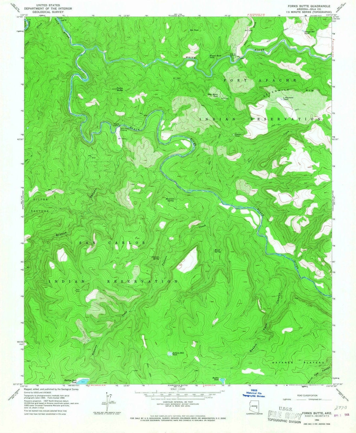 1966 Forks Butte, AZ - Arizona - USGS Topographic Map