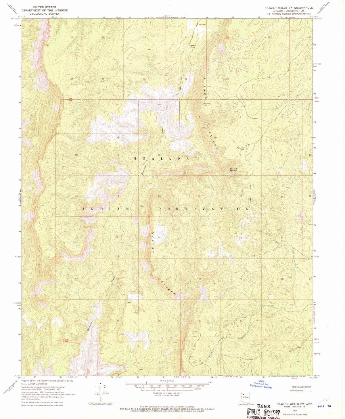 1967 Frazier Wells, AZ - Arizona - USGS Topographic Map