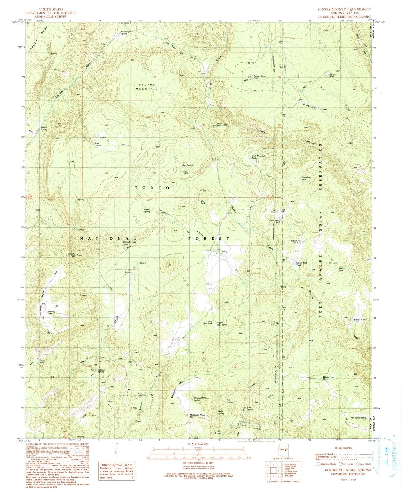 1990 Gentry Mountain, AZ - Arizona - USGS Topographic Map