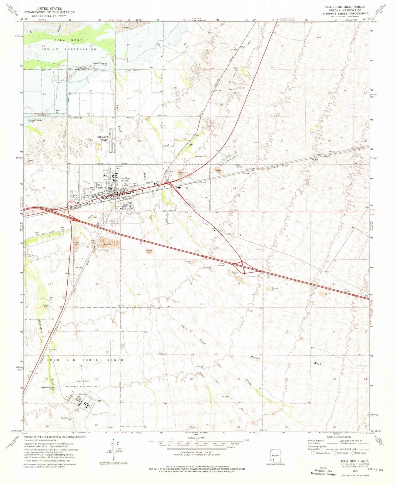 1973 Gila Bend, AZ - Arizona - USGS Topographic Map