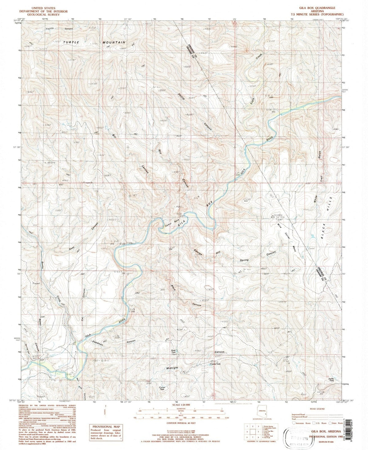 1985 Gila Box, AZ - Arizona - USGS Topographic Map