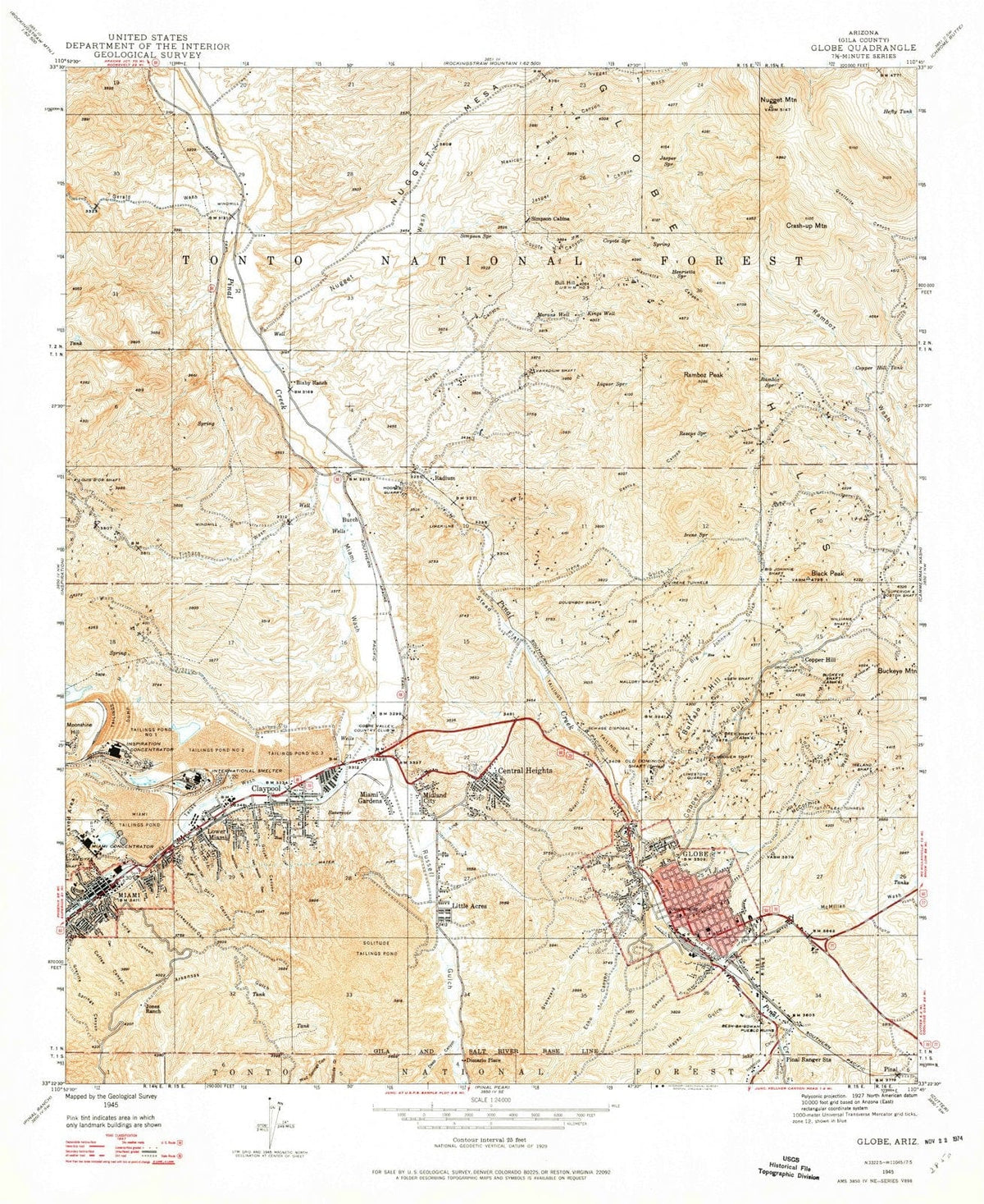 1945 Globe, AZ - Arizona - USGS Topographic Map