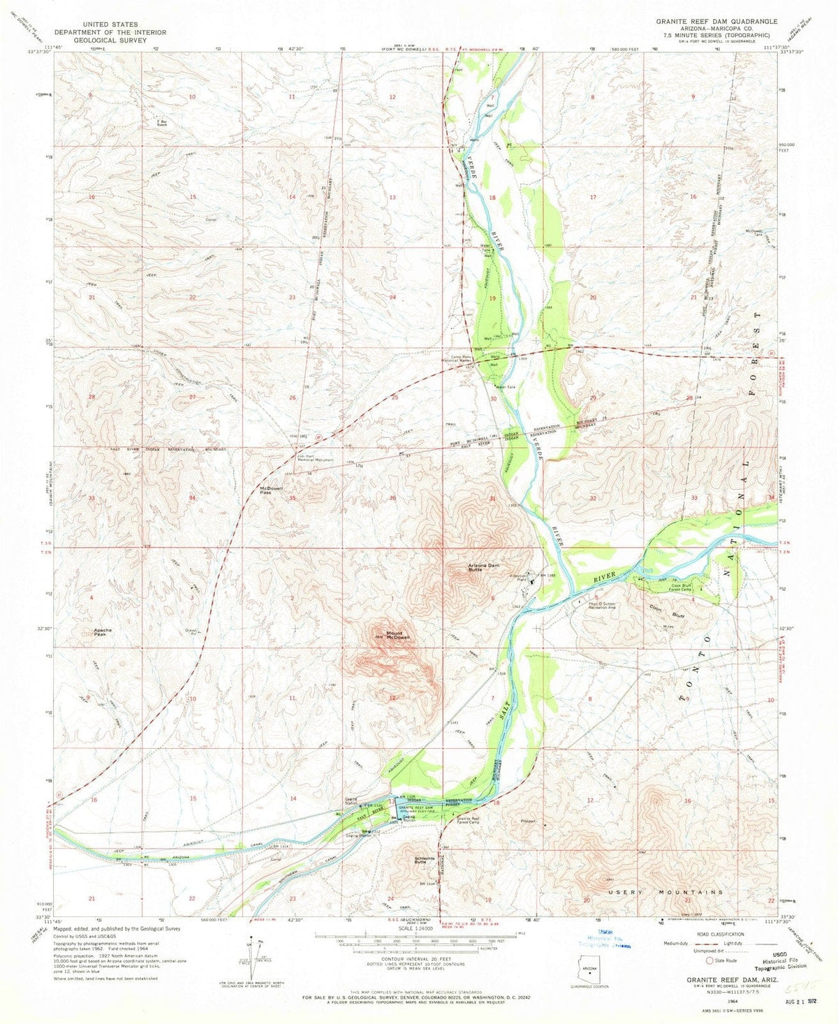 1964 Granite Reefam, AZ - Arizona - USGS Topographic Map
