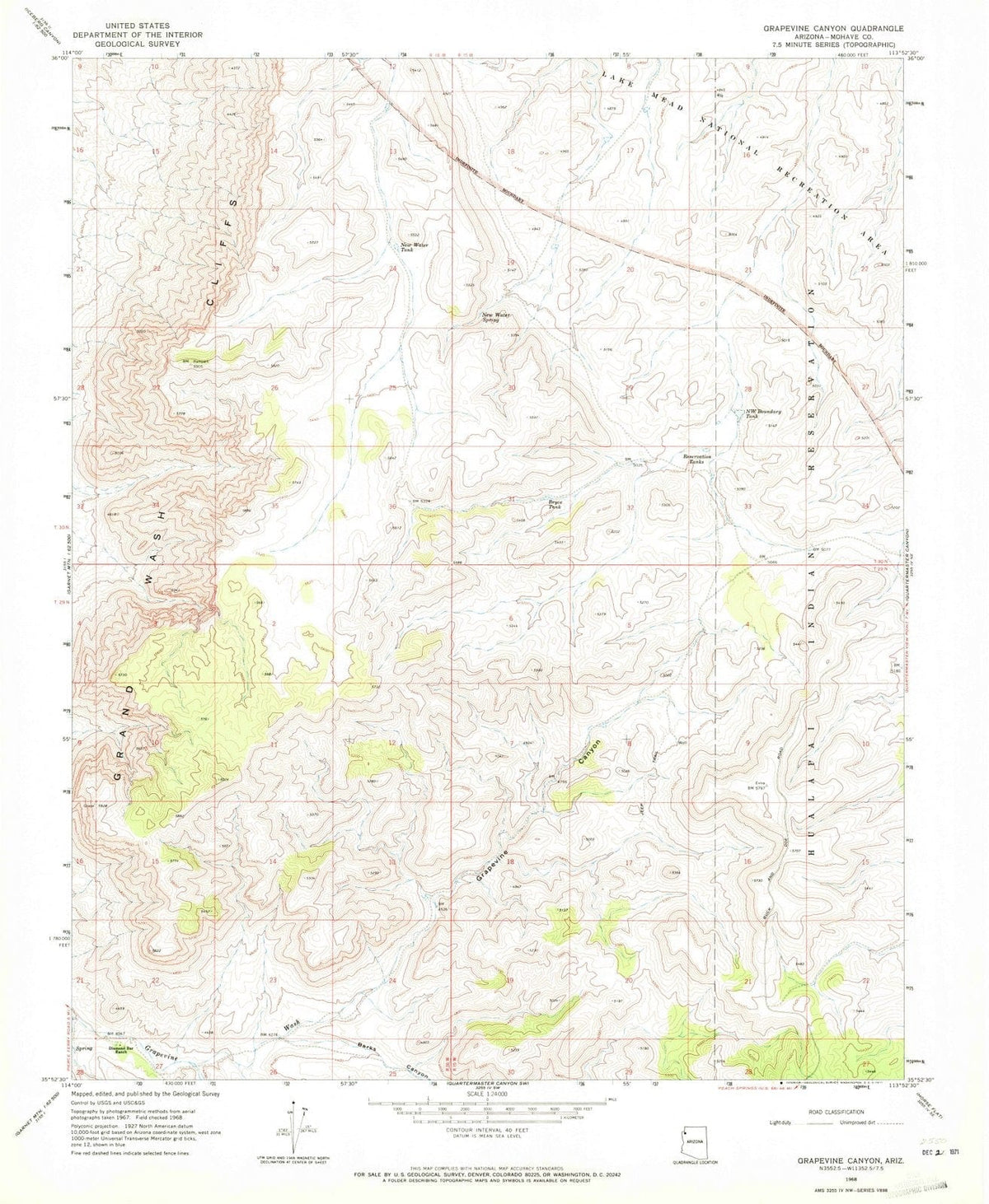 1968 Grapevine Canyon, AZ - Arizona - USGS Topographic Map