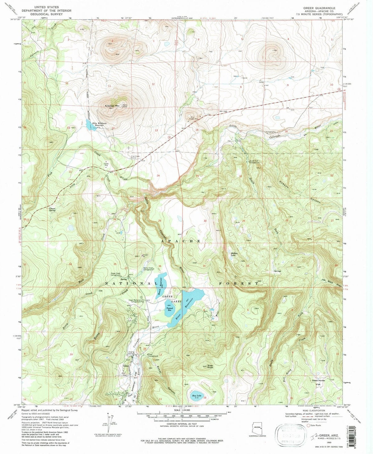 1969 Greer, AZ - Arizona - USGS Topographic Map