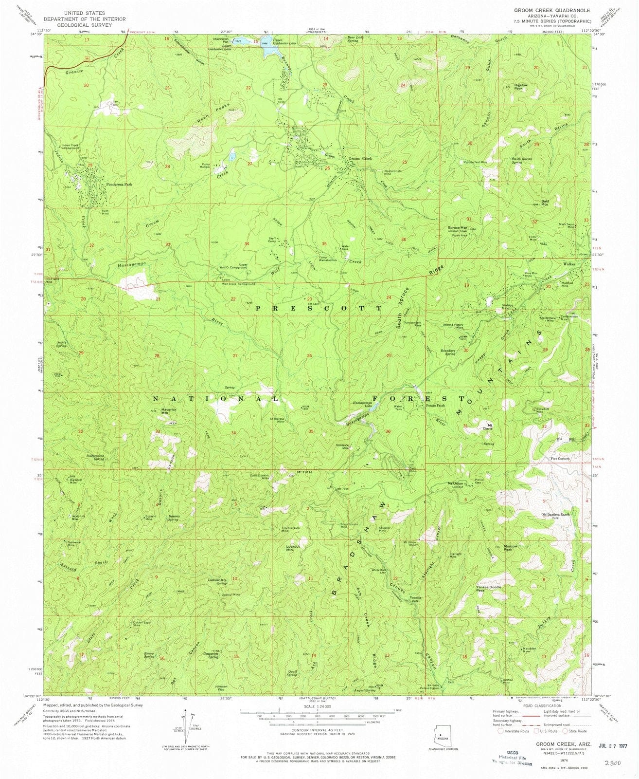 1974 Groom Creek, AZ - Arizona - USGS Topographic Map