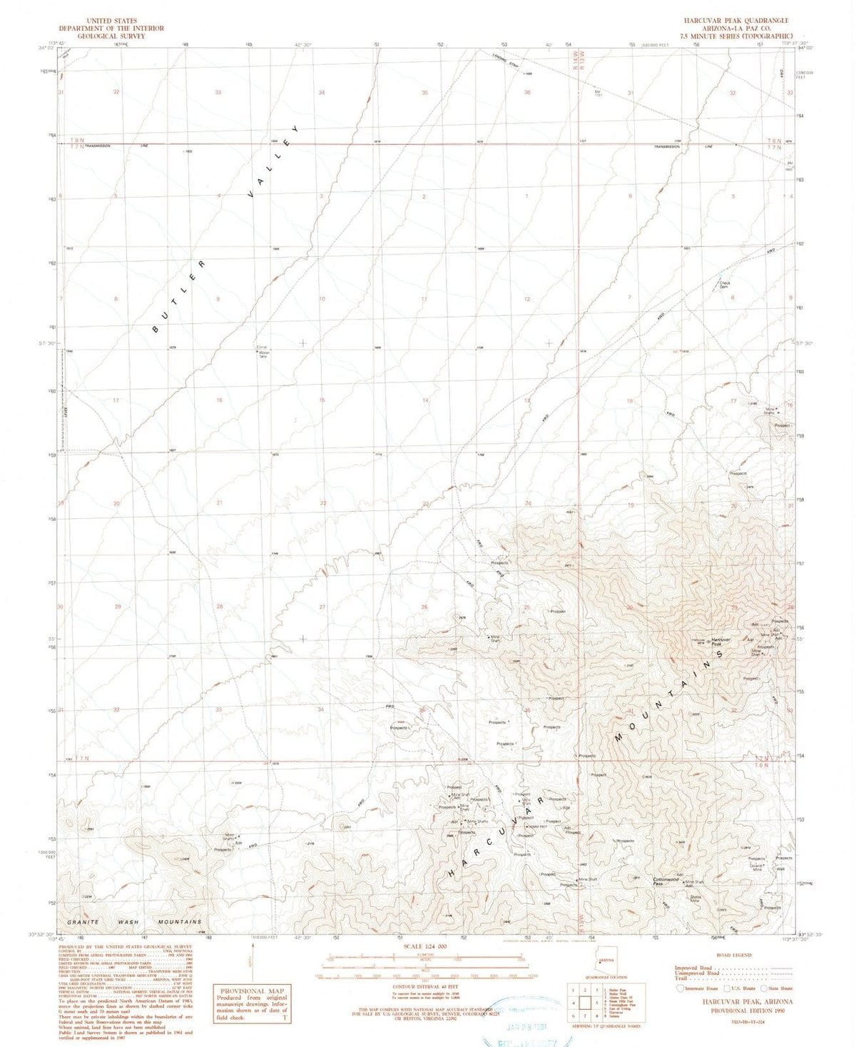 1990 Harcuvar Peak, AZ - Arizona - USGS Topographic Map
