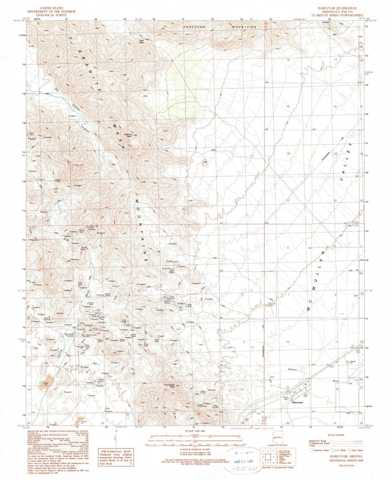 1990 Harcuvar, AZ - Arizona - USGS Topographic Map