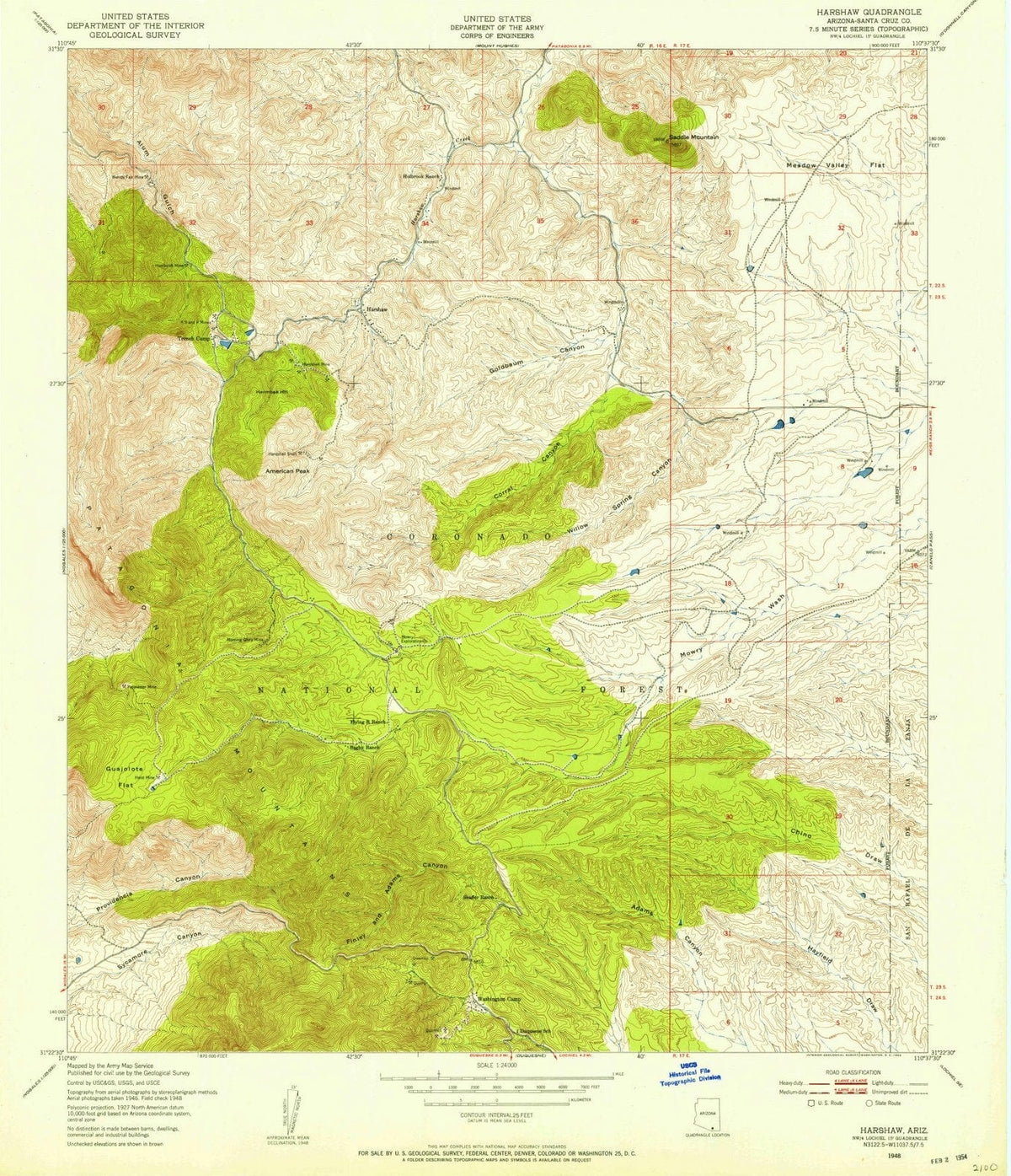 1948 Harshaw, AZ - Arizona - USGS Topographic Map