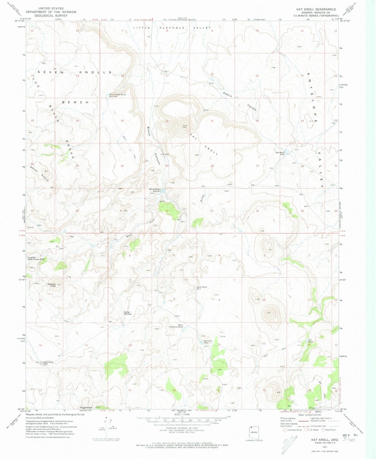 1971 Hat Knoll, AZ - Arizona - USGS Topographic Map