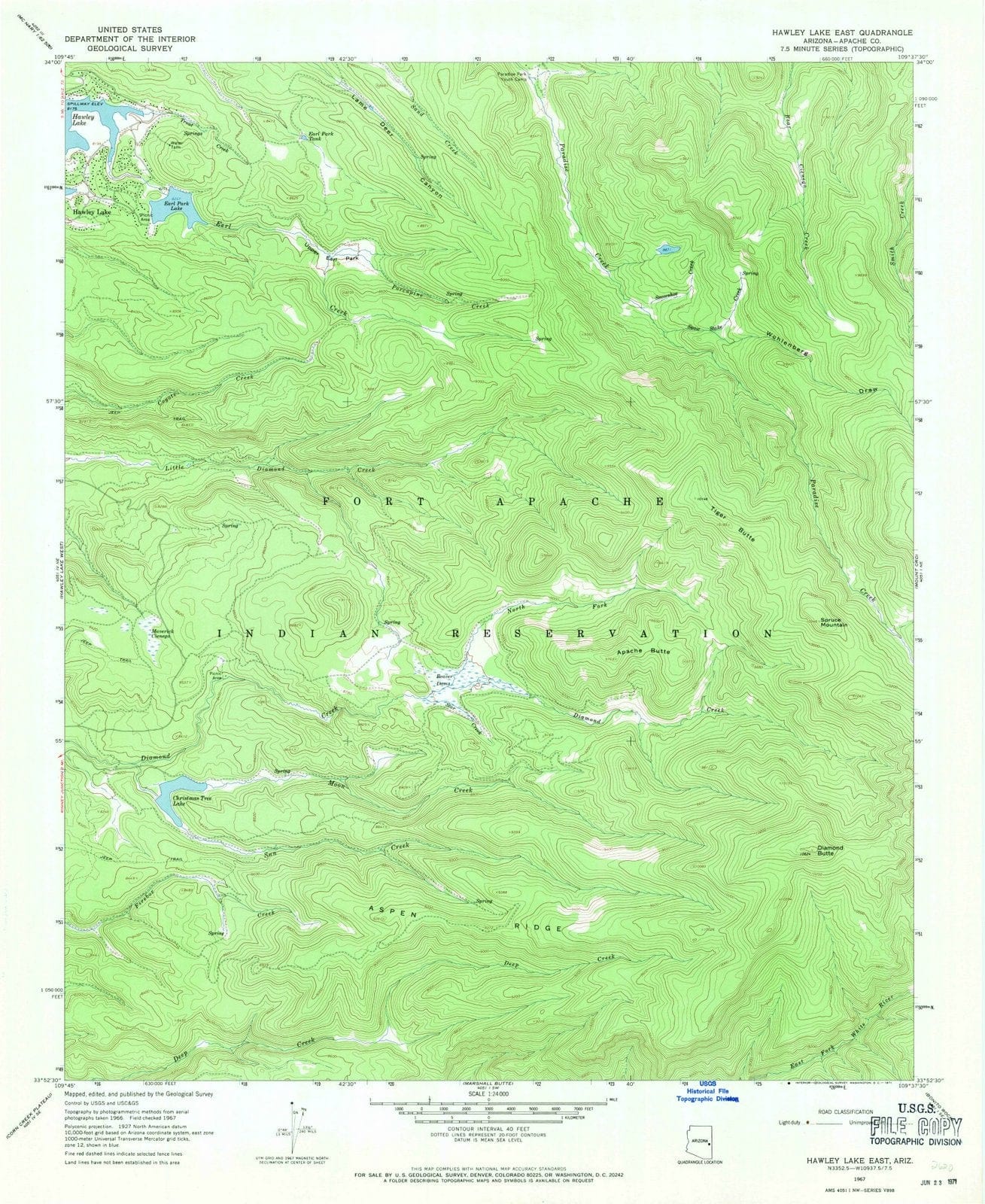 1967 Hawley Lake East, AZ - Arizona - USGS Topographic Map
