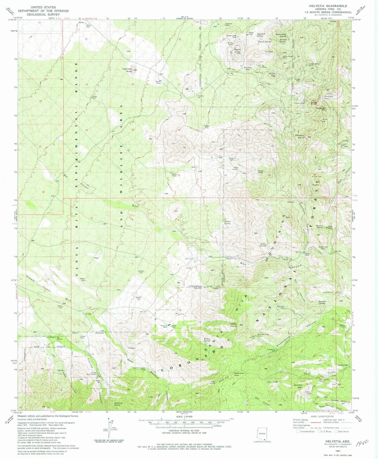 1981 Helvetia, AZ - Arizona - USGS Topographic Map