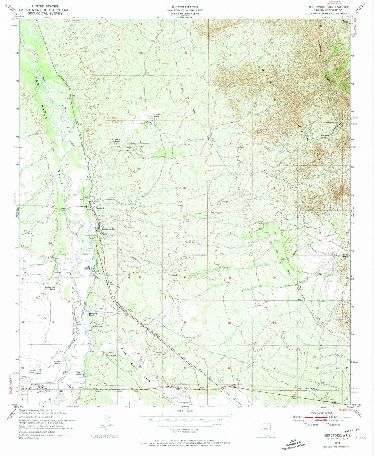 1952 Hereford, AZ - Arizona - USGS Topographic Map v3