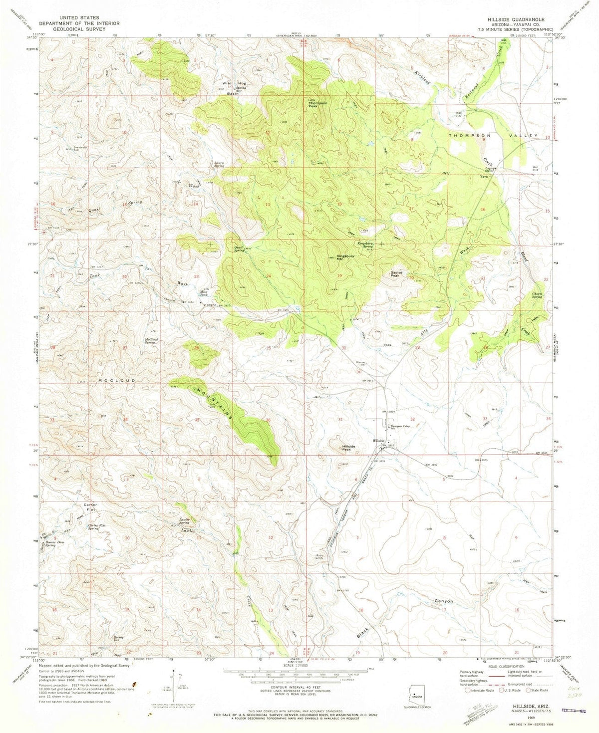 1969 Hillside, AZ - Arizona - USGS Topographic Map