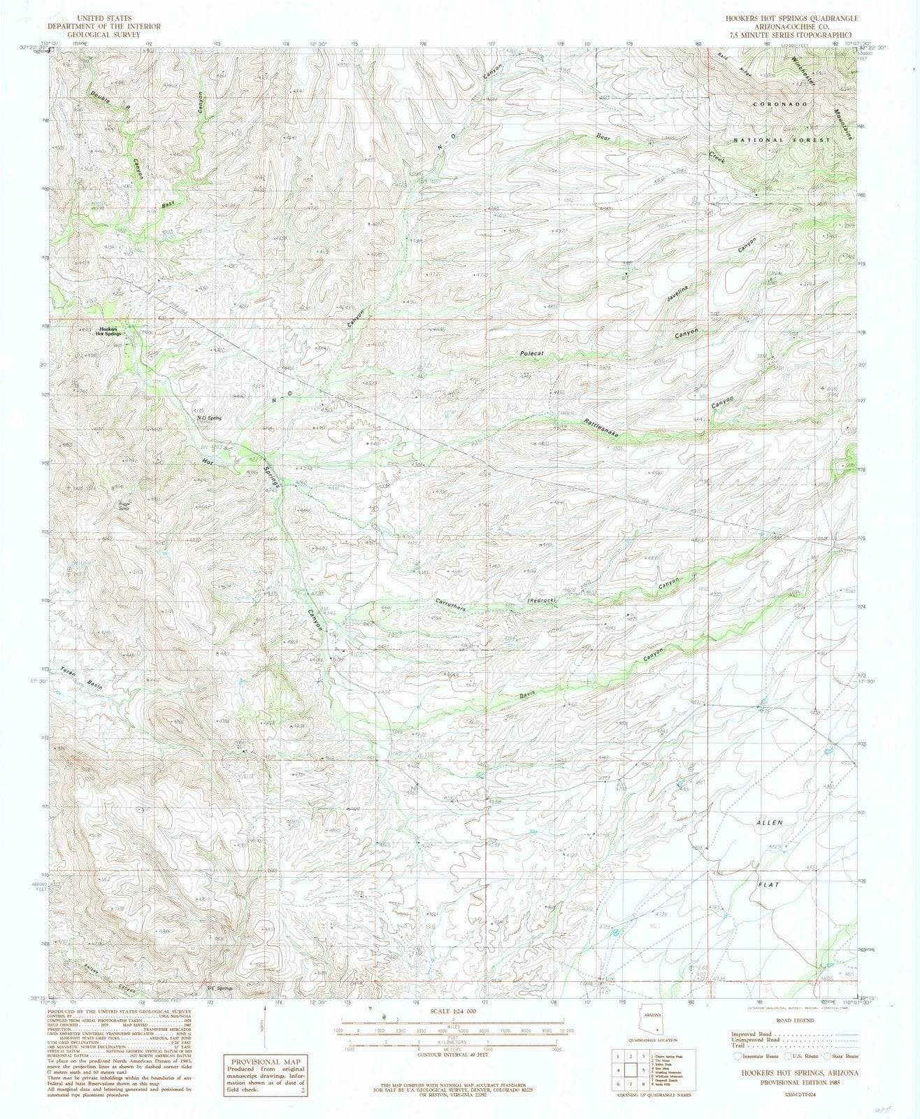 1985 Hookers Hot Springs, AZ - Arizona - USGS Topographic Map