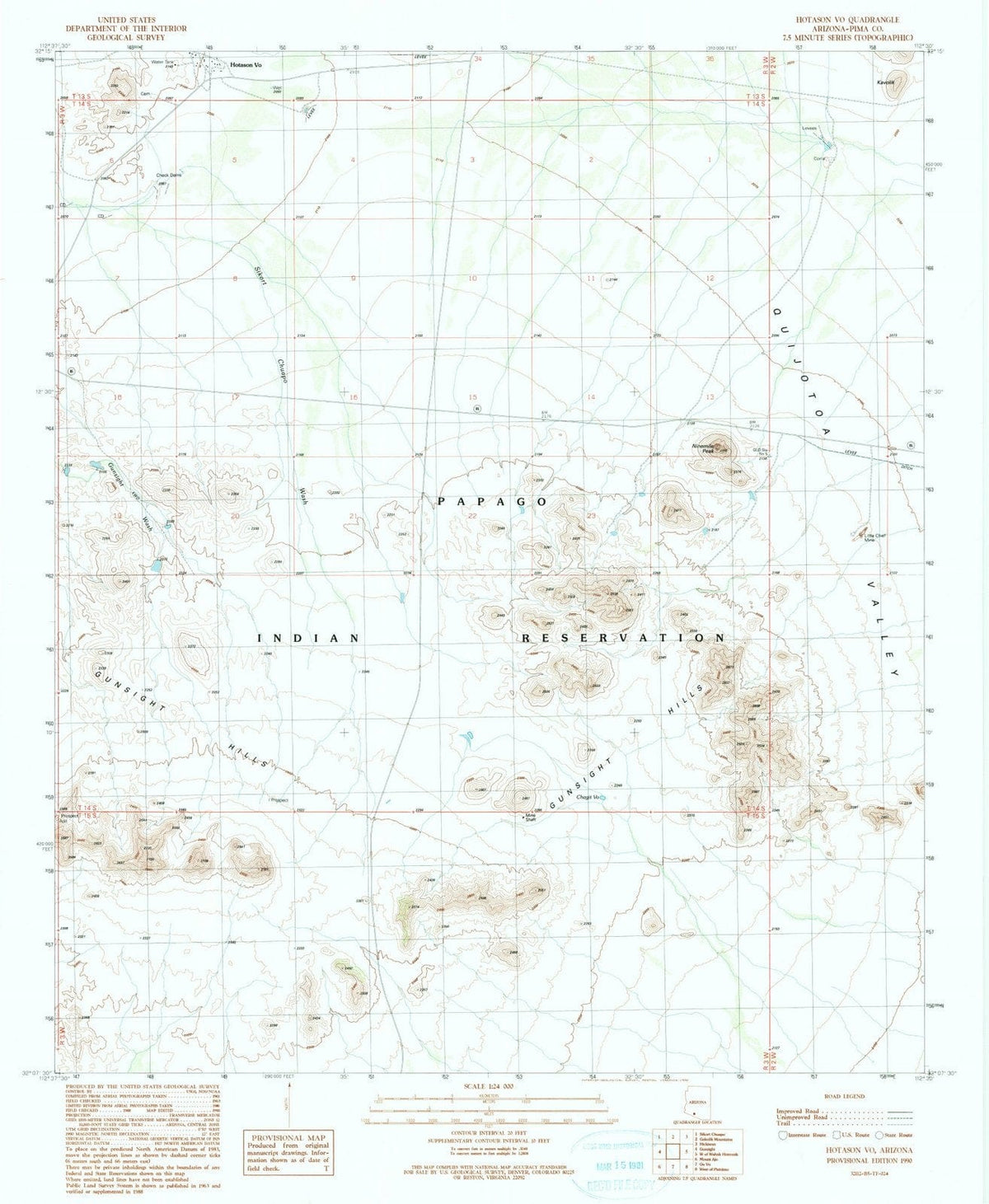 1990 Hotason Vo, AZ - Arizona - USGS Topographic Map