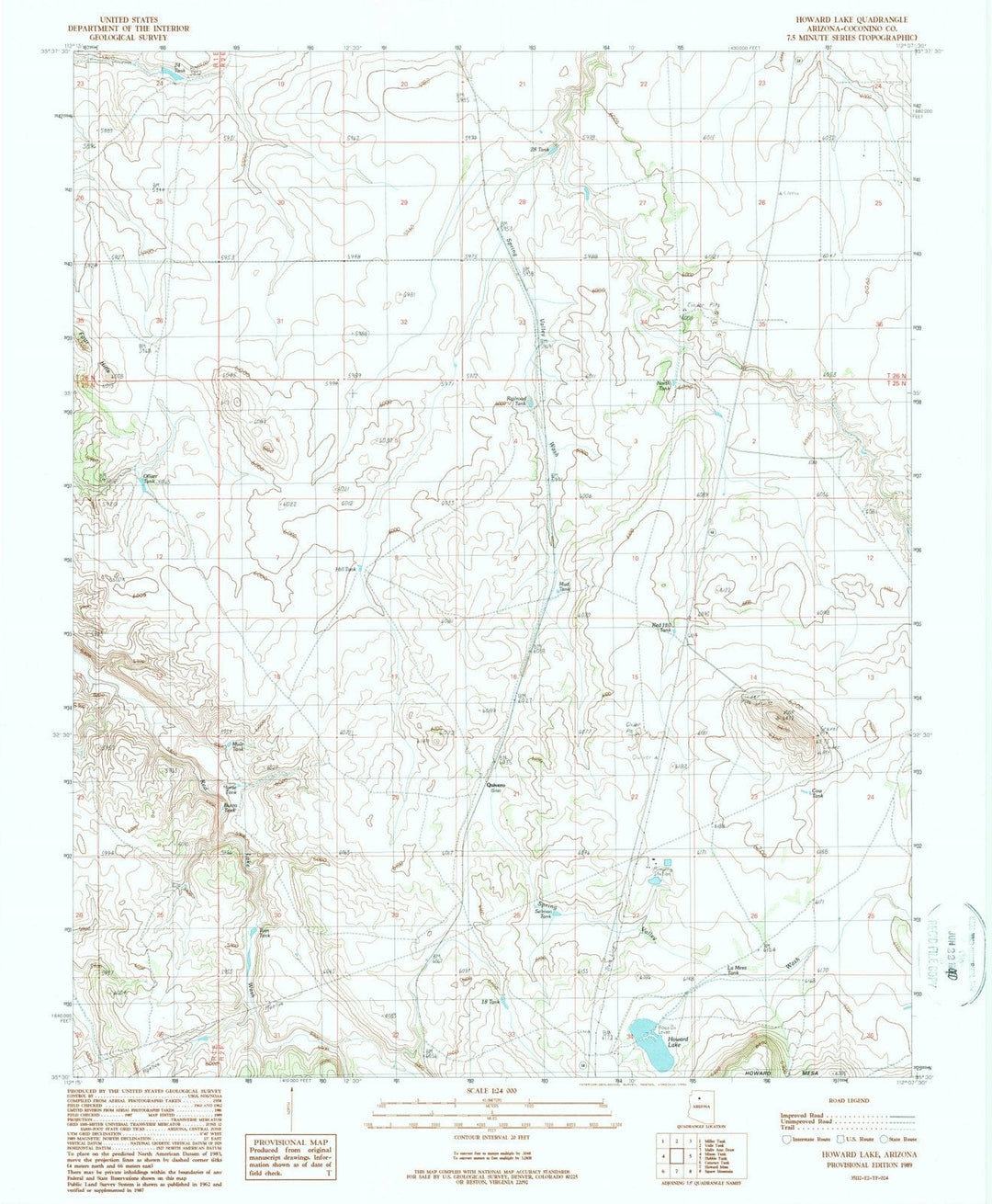 1989 Howard Lake, AZ - Arizona - USGS Topographic Map