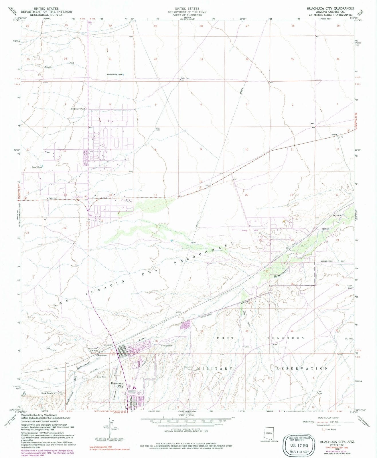 1958 Huachuca City, AZ - Arizona - USGS Topographic Map