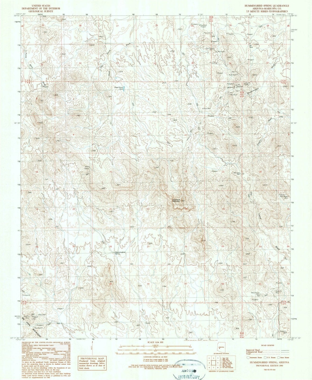 1990 Hummingbird Spring, AZ - Arizona - USGS Topographic Map