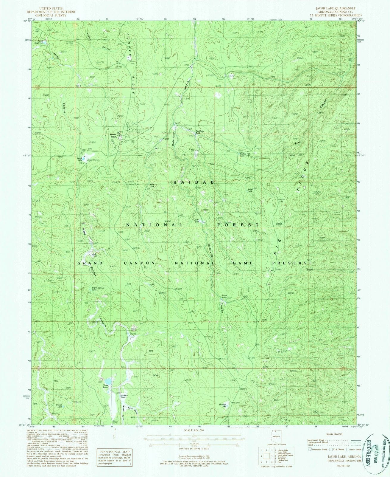 1988 Jacob Lake, AZ - Arizona - USGS Topographic Map