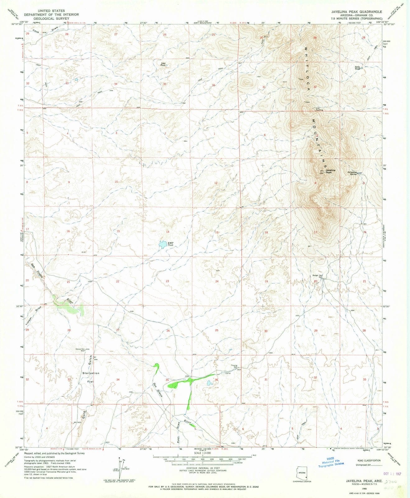 1966 Javelina Peak, AZ - Arizona - USGS Topographic Map