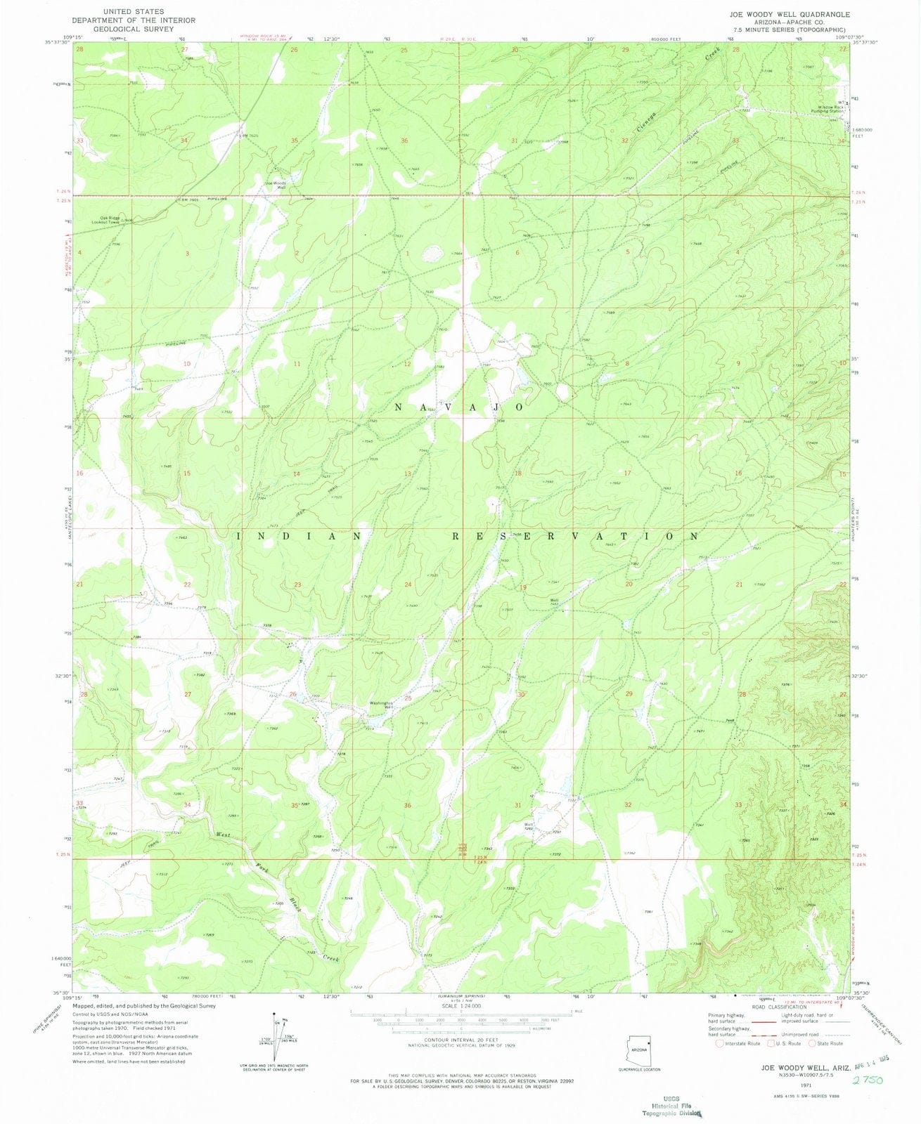 1971 Joe Woody Well, AZ - Arizona - USGS Topographic Map