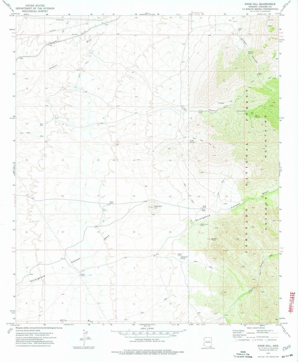 1973 Knob Hill, AZ - Arizona - USGS Topographic Map
