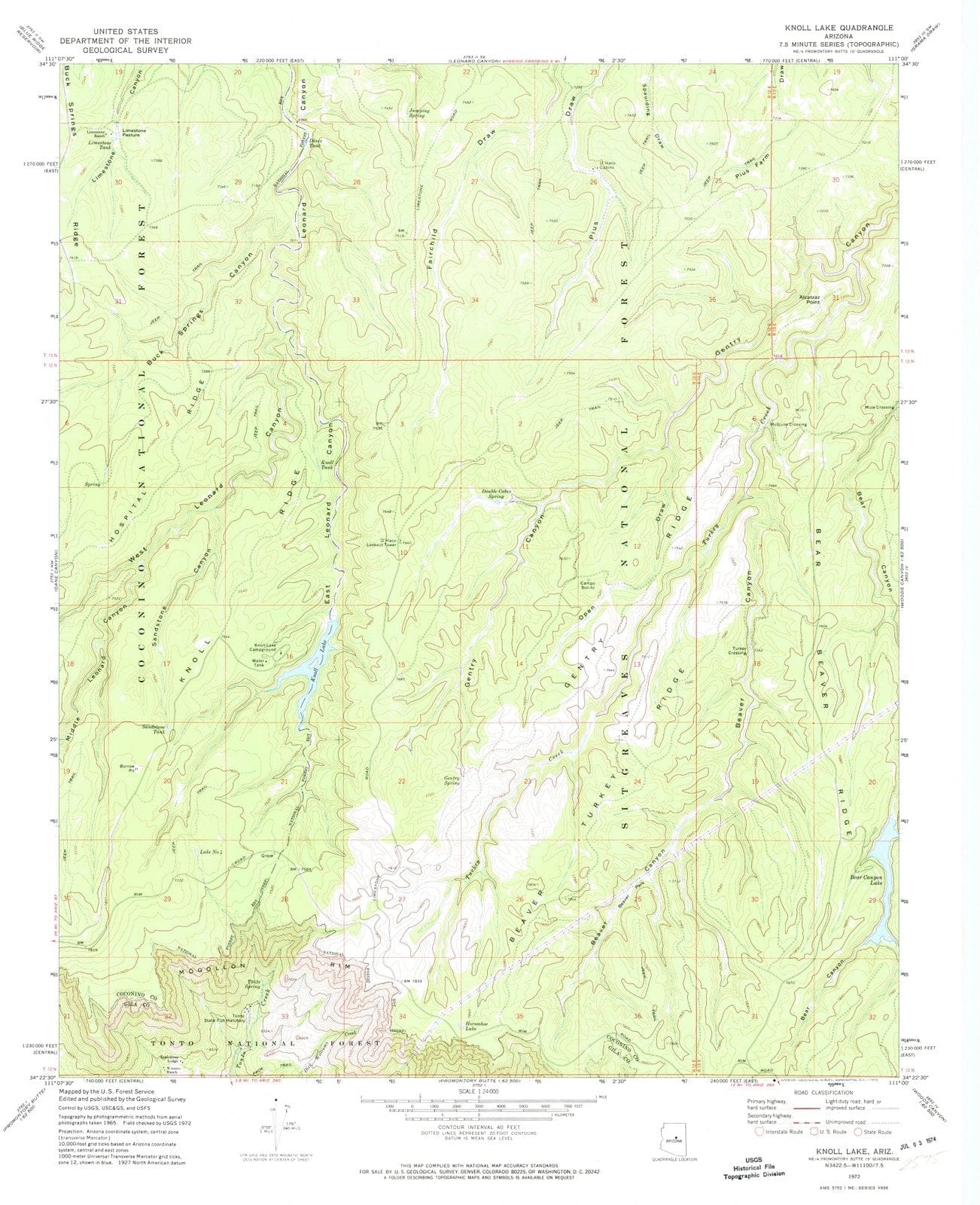 1972 Knoll Lake, AZ - Arizona - USGS Topographic Map