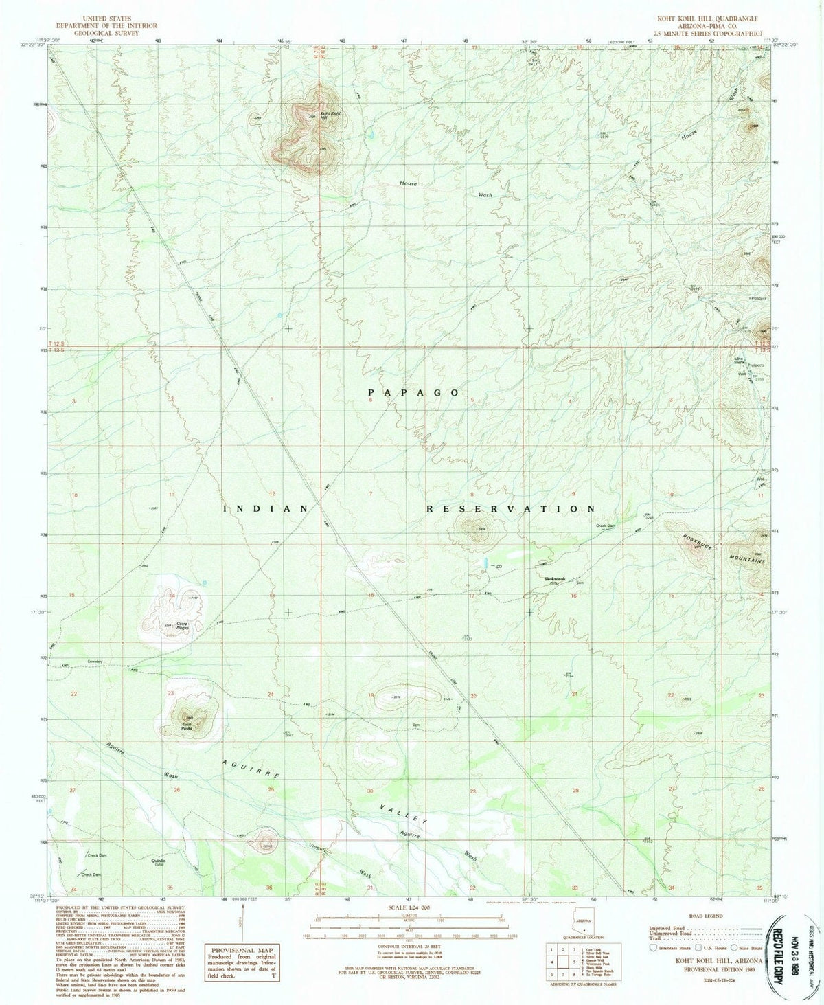 1989 Koht Kohl Hill, AZ - Arizona - USGS Topographic Map
