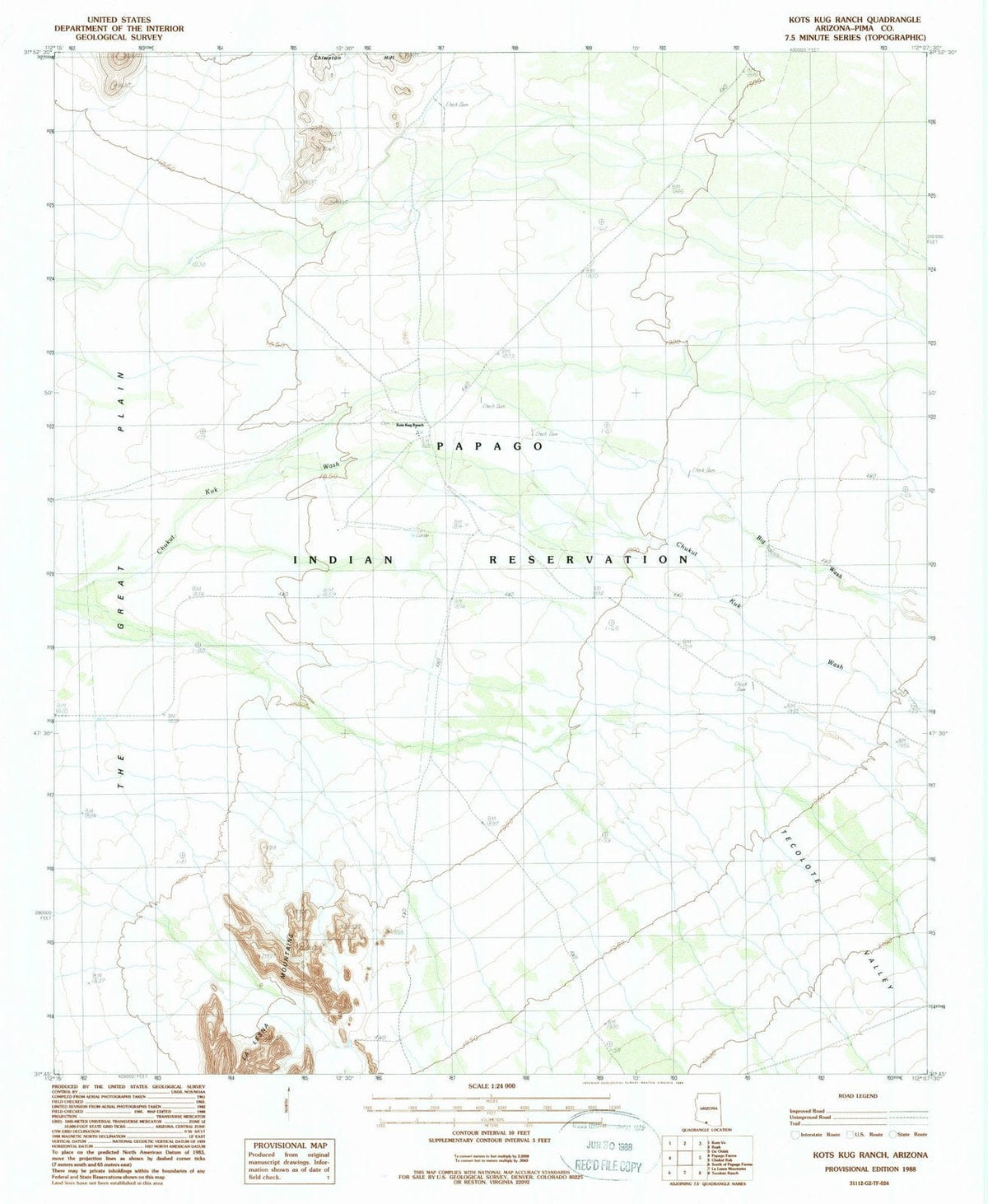 1988 Kots Kug Ranch, AZ - Arizona - USGS Topographic Map