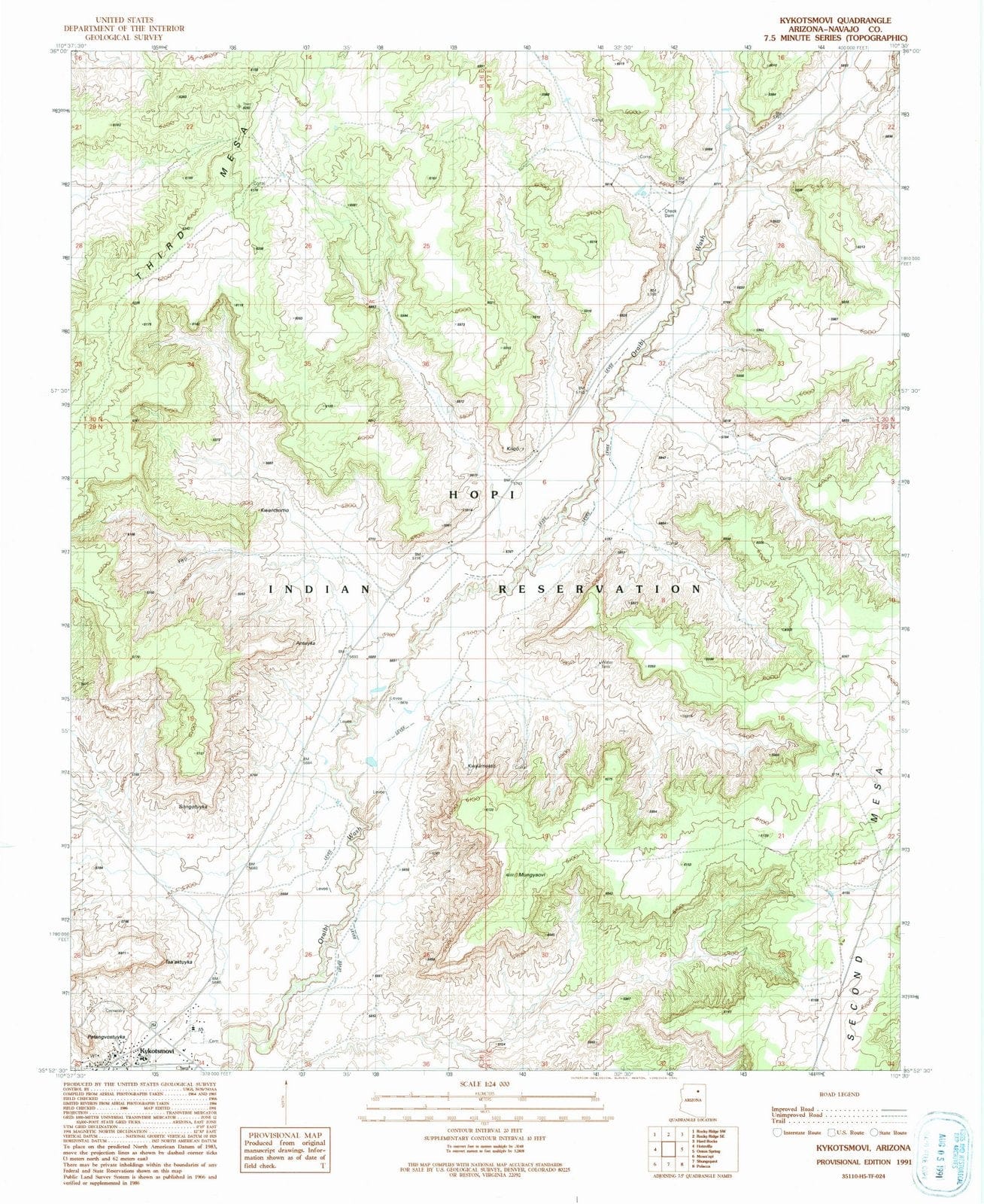 1991 Kykotsmovi, AZ - Arizona - USGS Topographic Map
