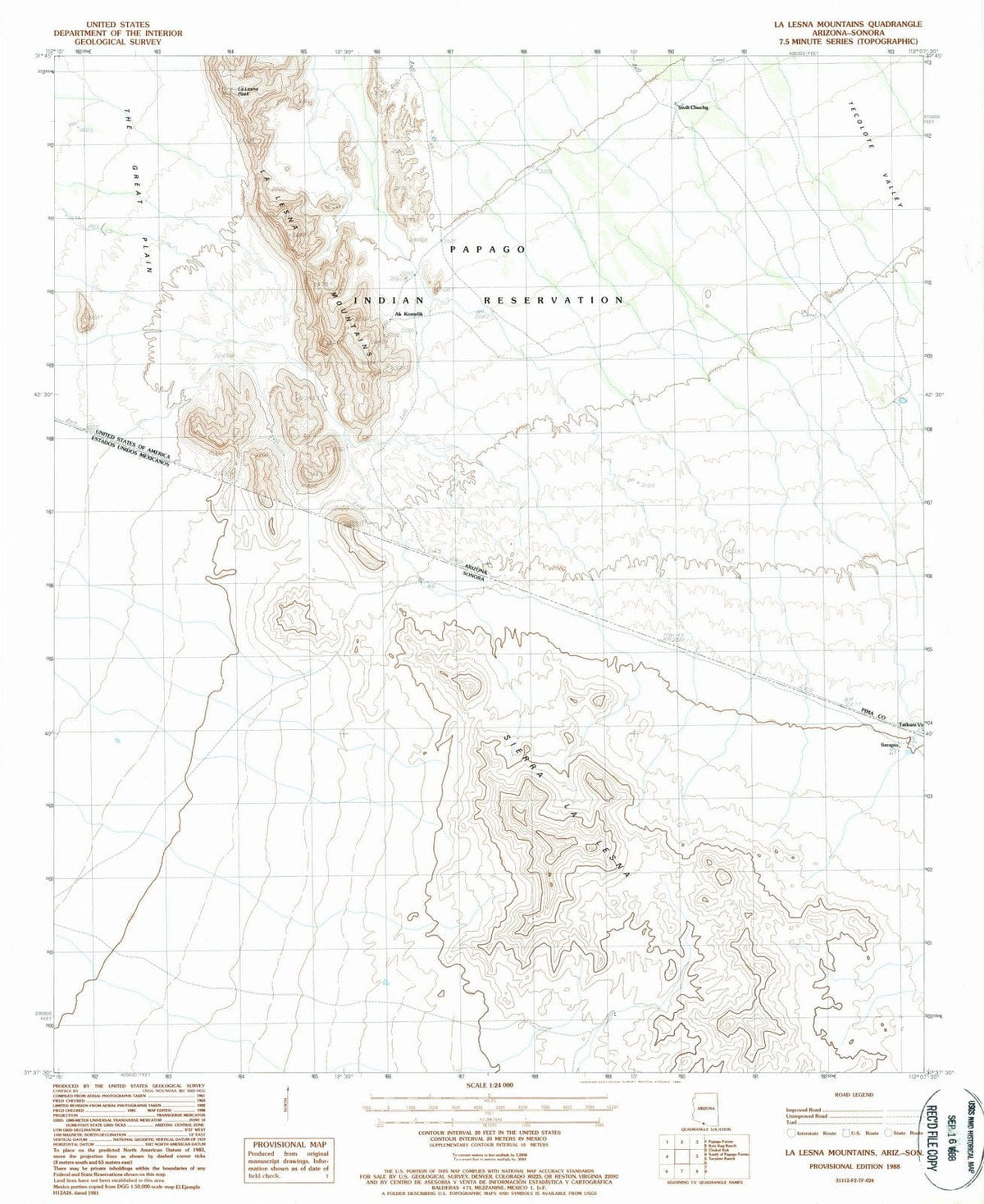 1988 La Lesna Mountains, AZ - Arizona - USGS Topographic Map