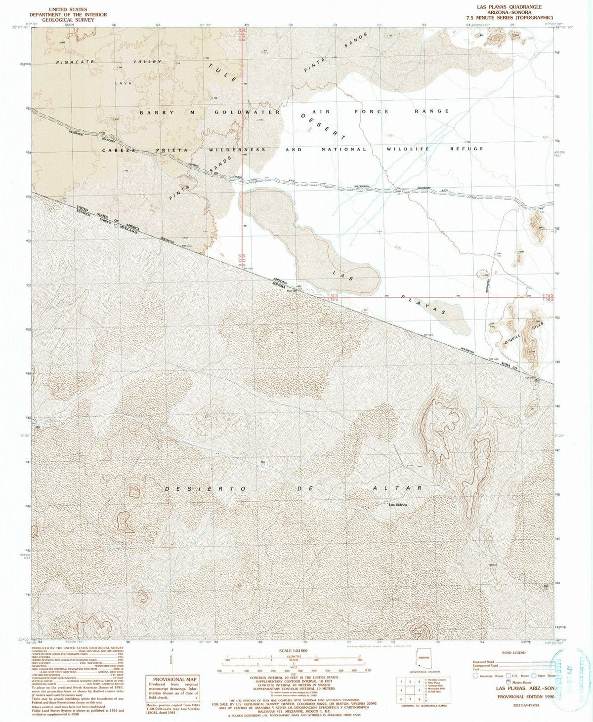 1990 Las Playas, AZ - Arizona - USGS Topographic Map