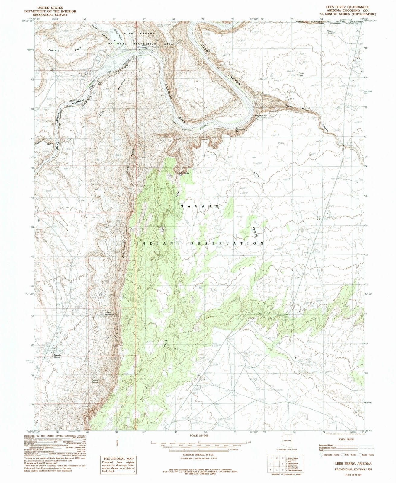 1985 Lees Ferry, AZ - Arizona - USGS Topographic Map