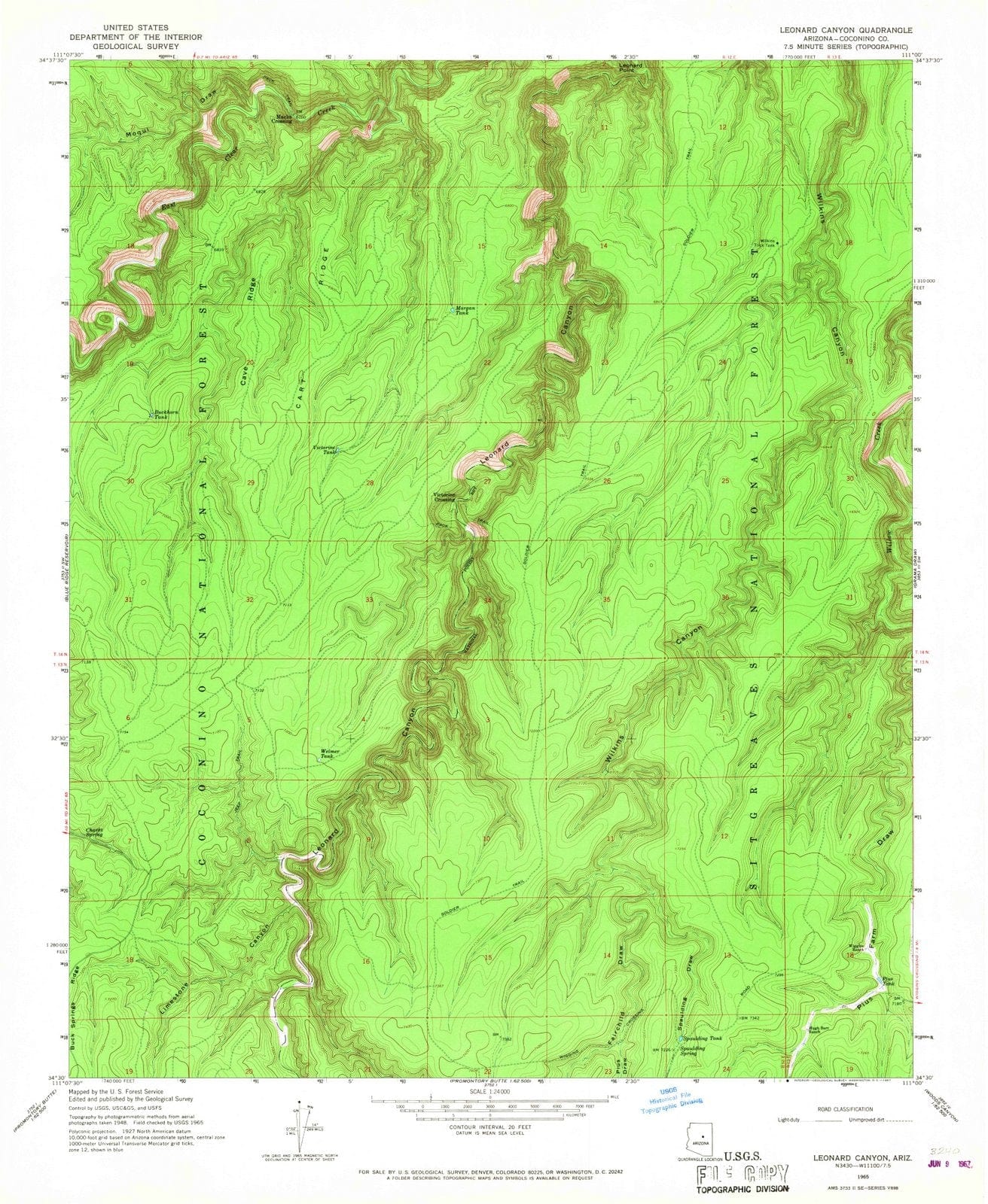 1965 Leonard Canyon, AZ - Arizona - USGS Topographic Map