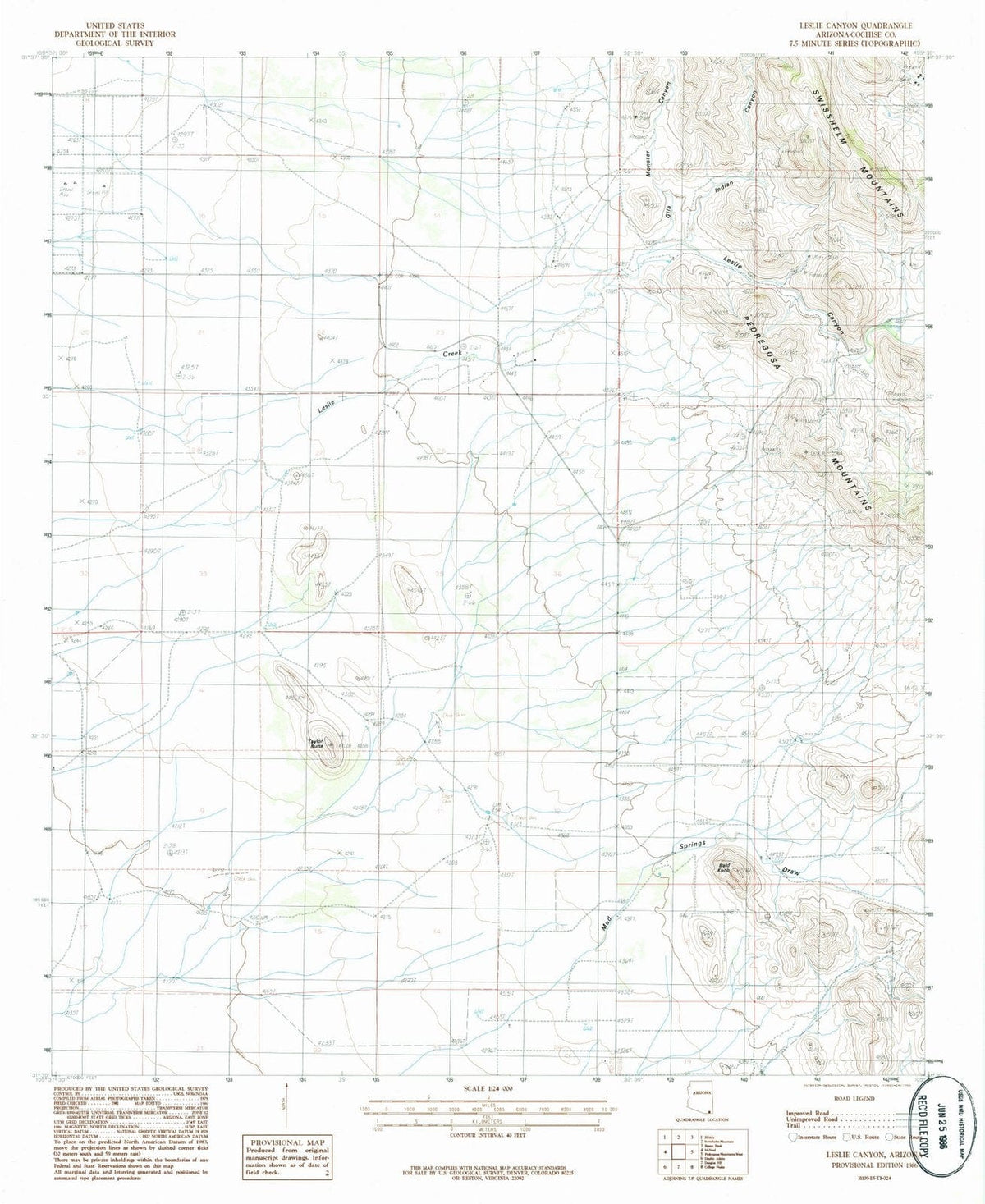 1986 Leslie Canyon, AZ - Arizona - USGS Topographic Map
