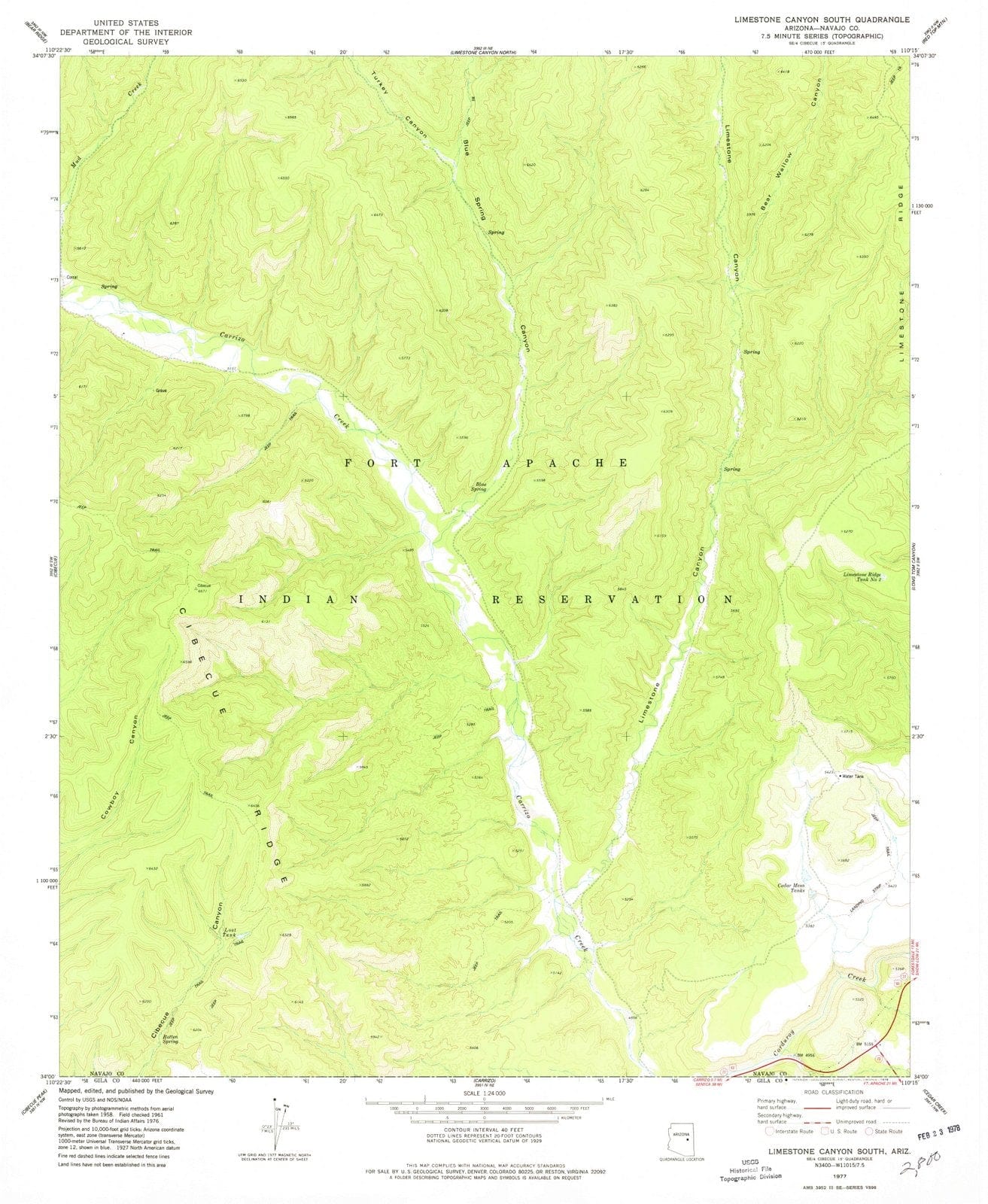 1977 Limestone Canyon South, AZ - Arizona - USGS Topographic Map