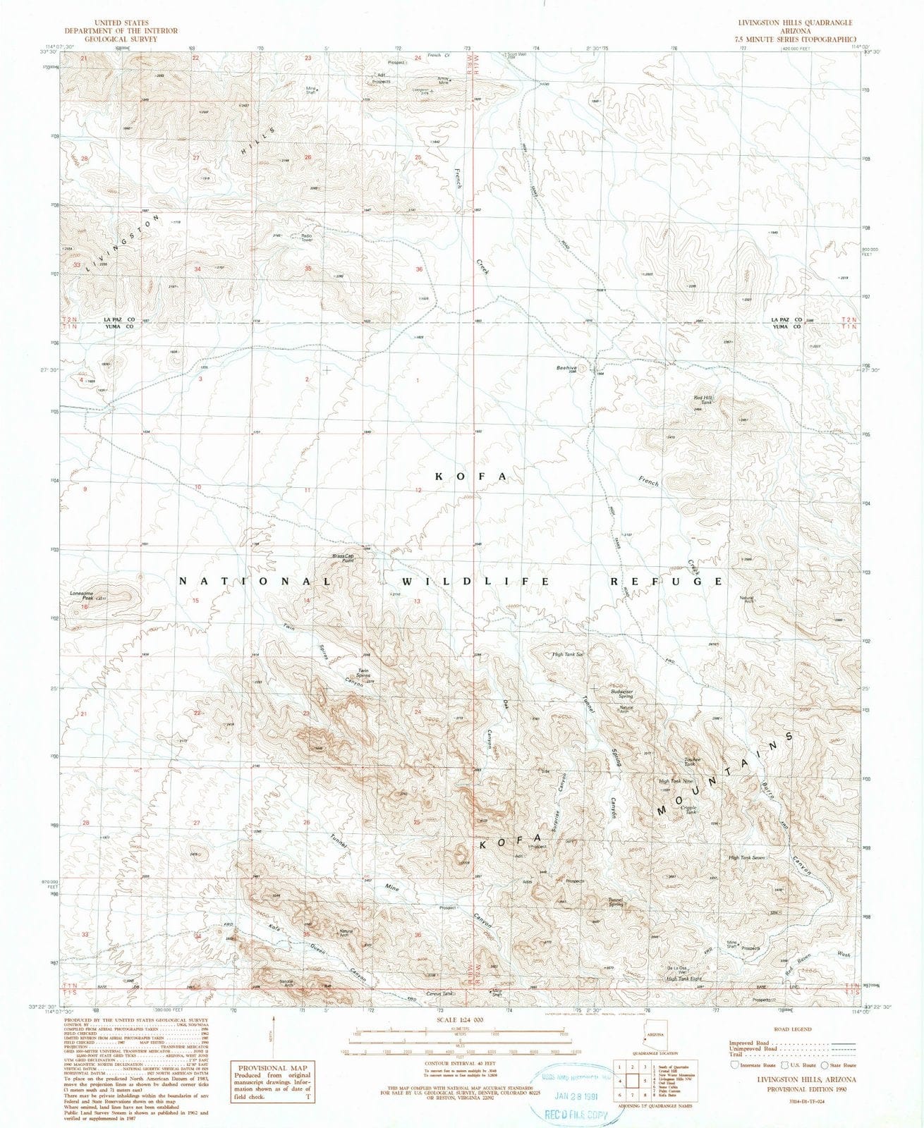 1990 Livingston Hills, AZ - Arizona - USGS Topographic Map v2