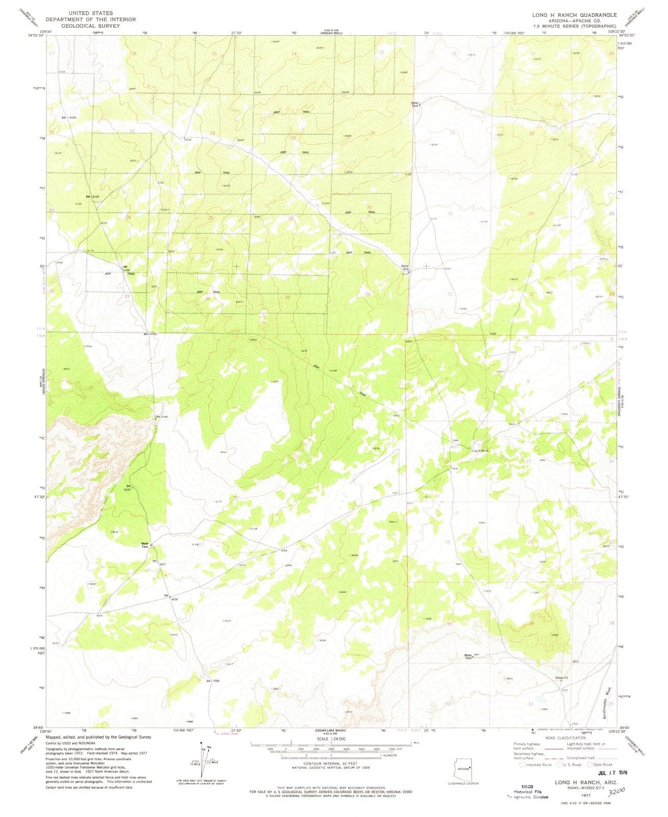1977 Long H Ranch, AZ - Arizona - USGS Topographic Map