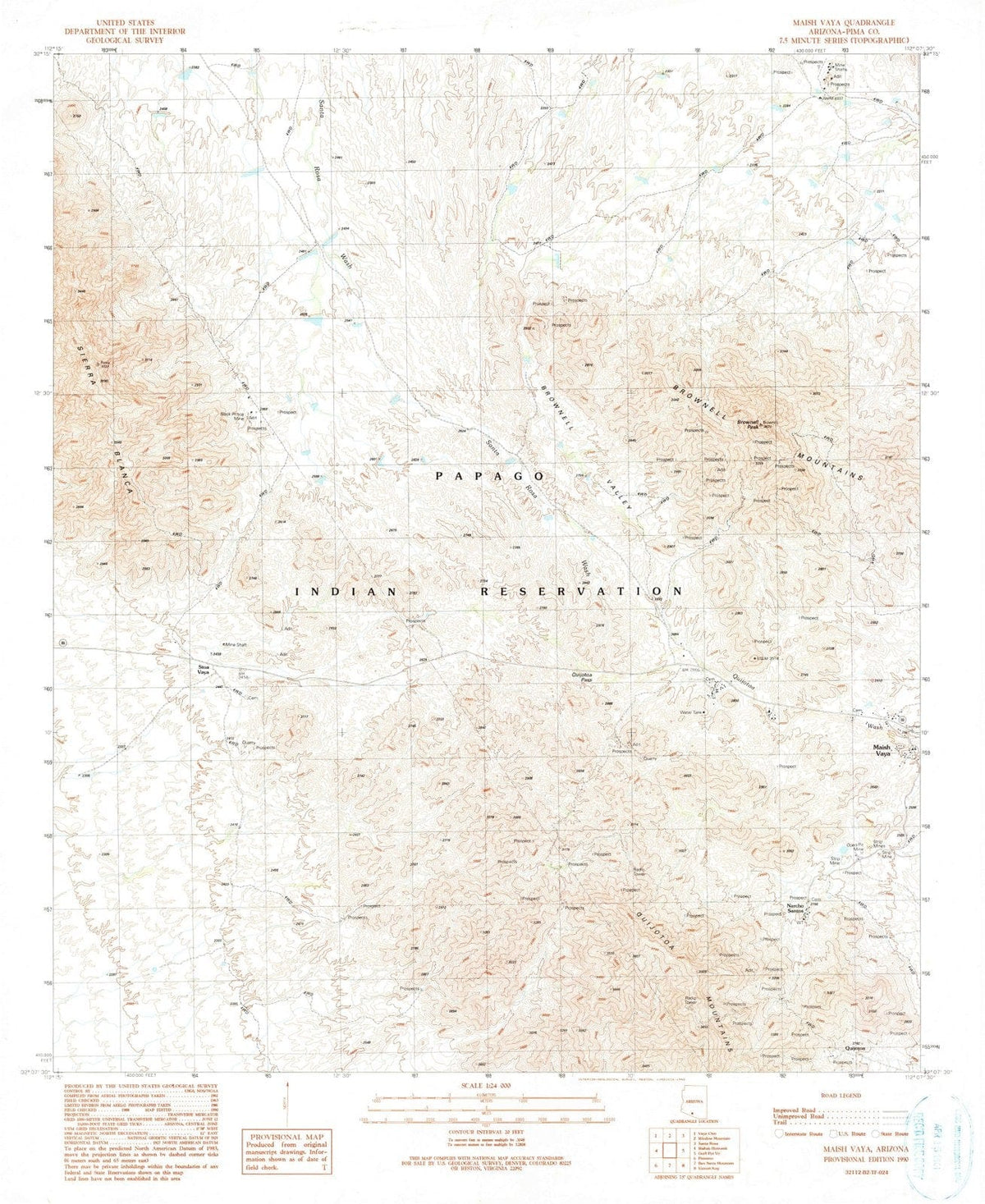 1990 Maish Vaya, AZ - Arizona - USGS Topographic Map
