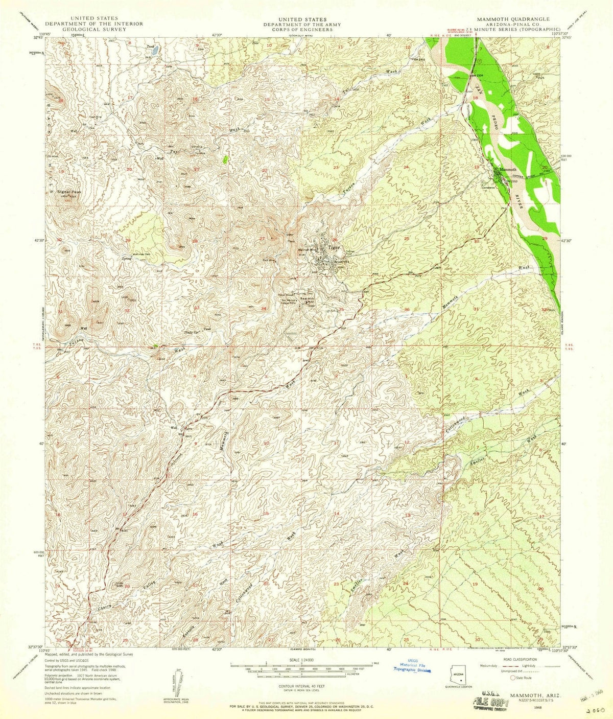1948 Mammoth, AZ - Arizona - USGS Topographic Map v2