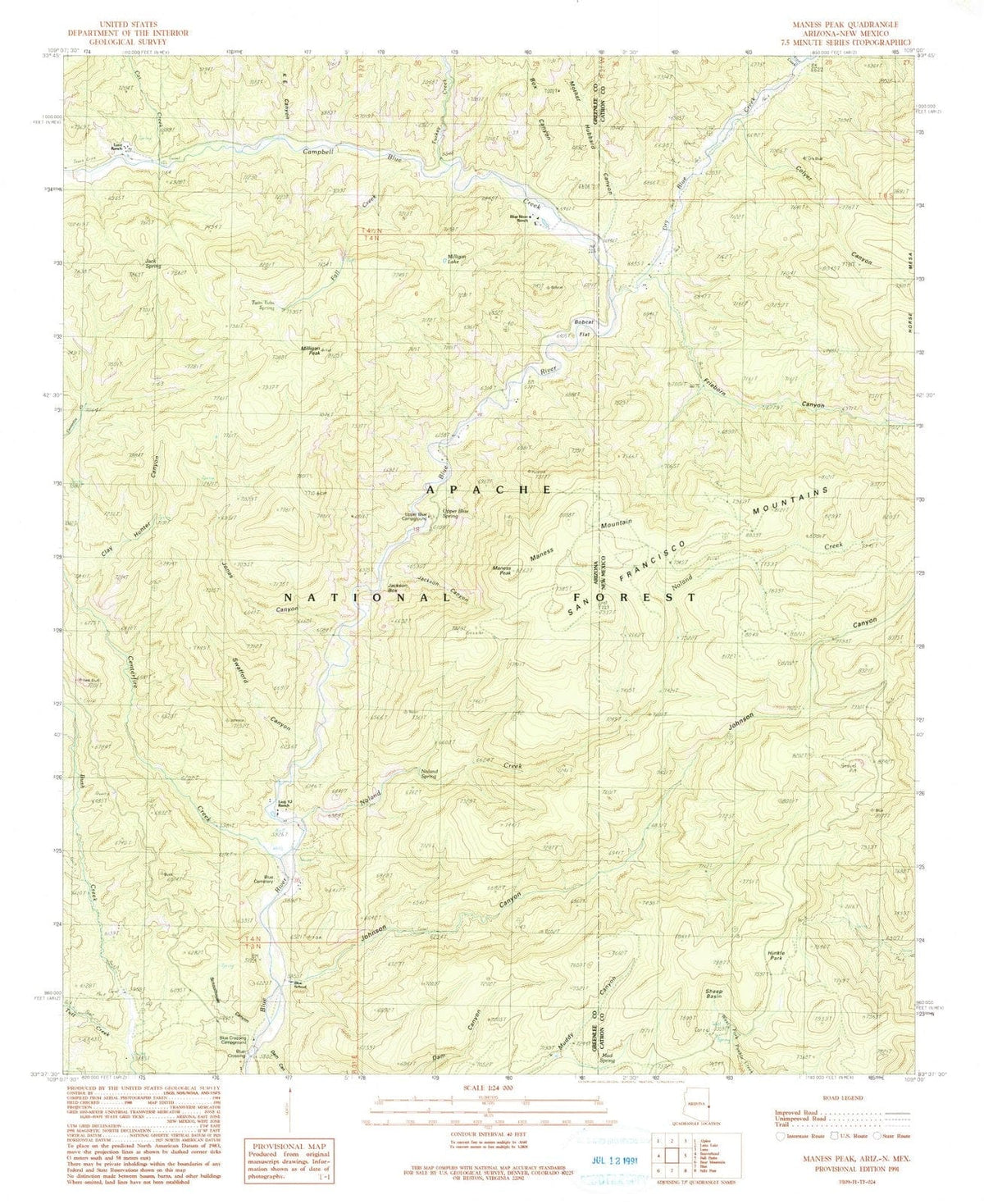 1991 Maness Peak, AZ - Arizona - USGS Topographic Map