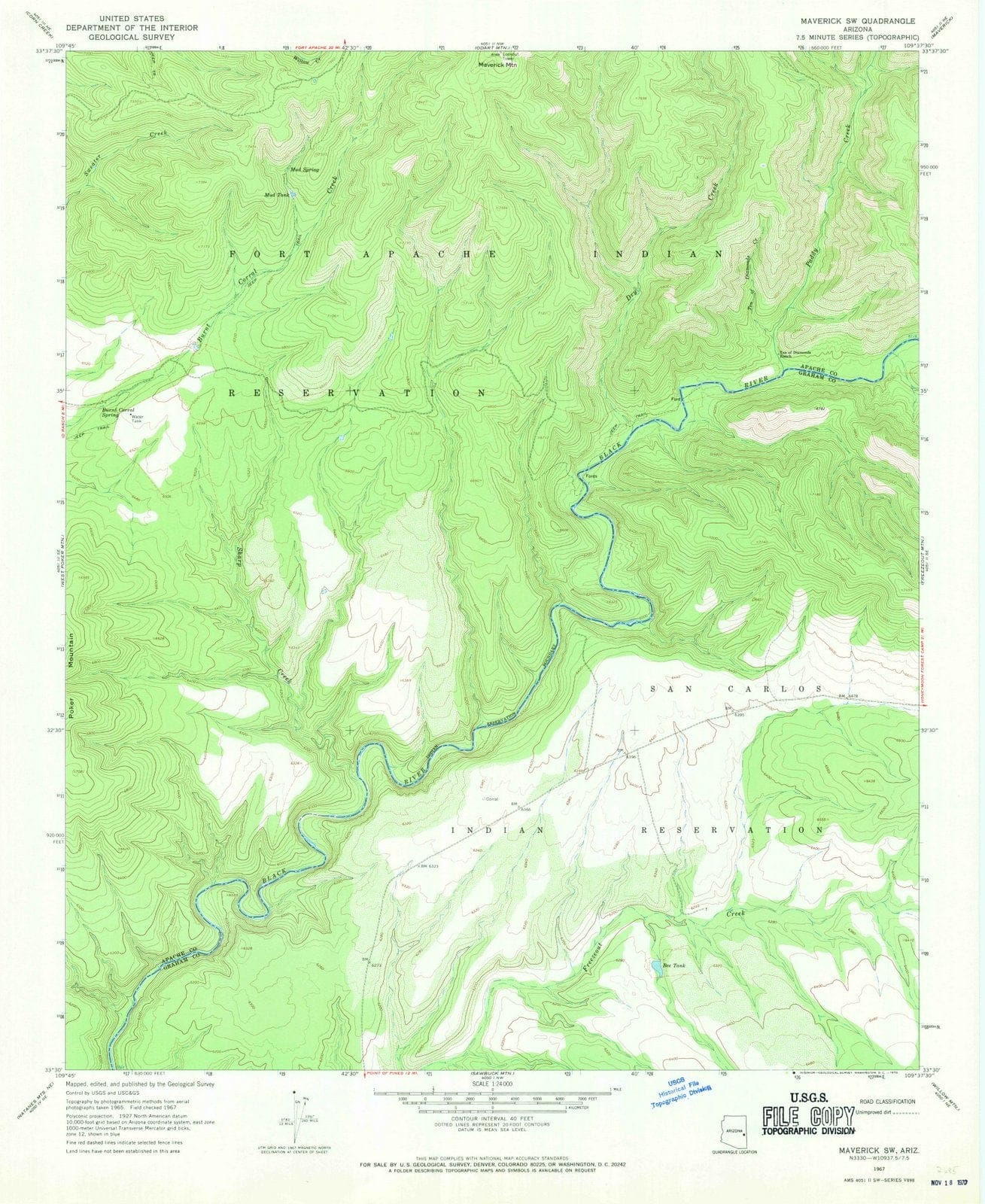 1967 Maverick, AZ - Arizona - USGS Topographic Map