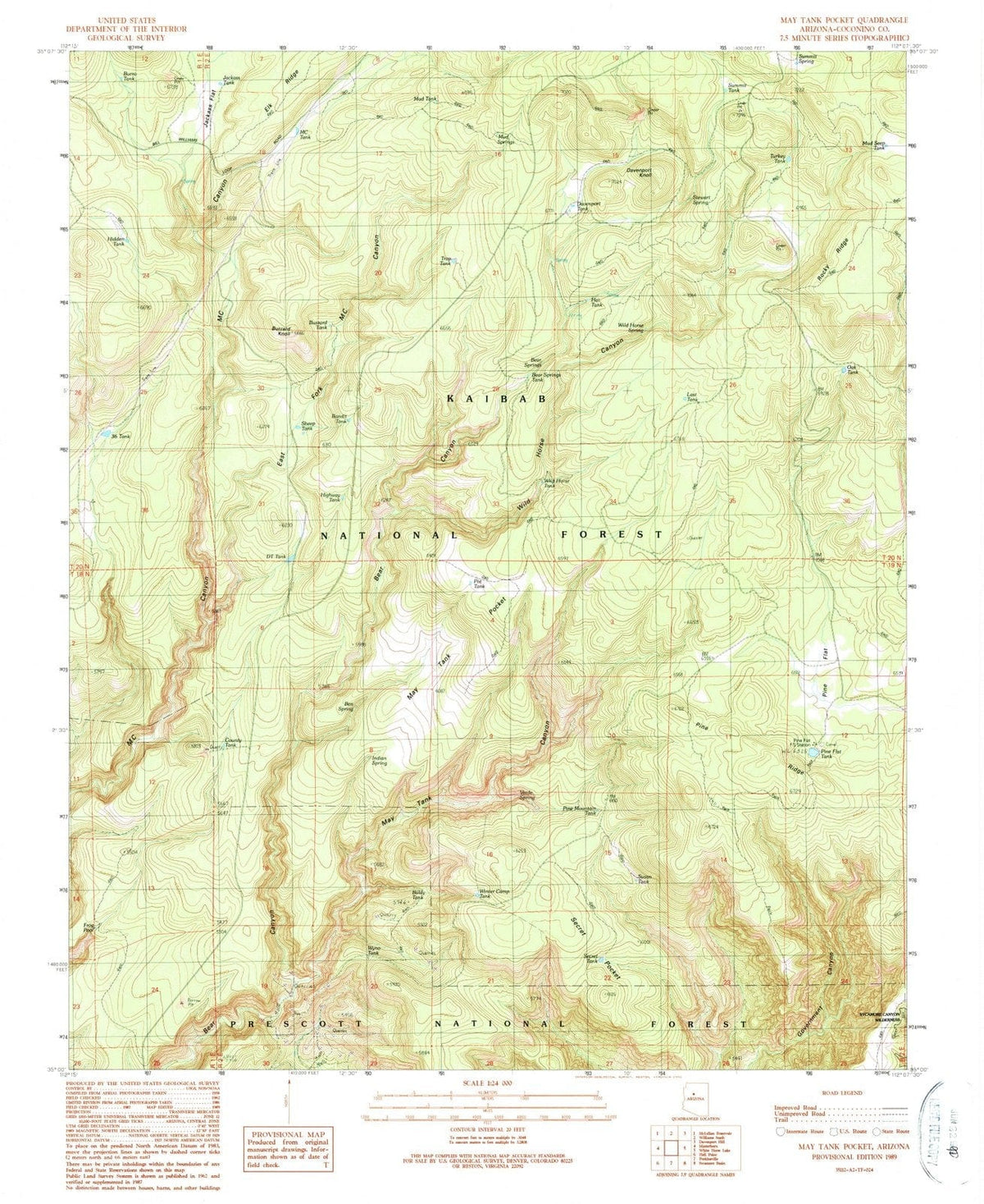 1989 May Tank Pocket, AZ - Arizona - USGS Topographic Map