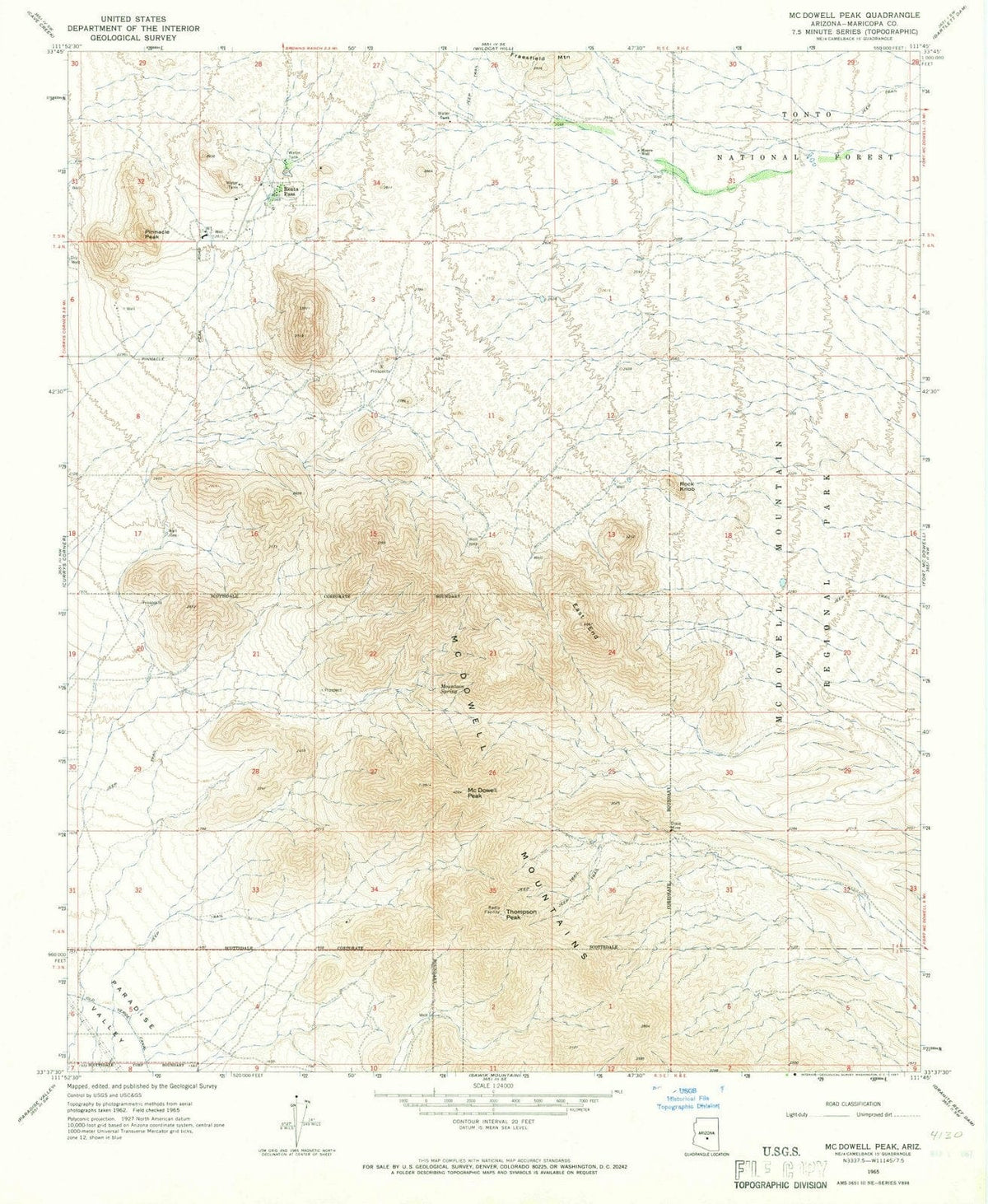 1965 McDowell Peak, AZ - Arizona - USGS Topographic Map
