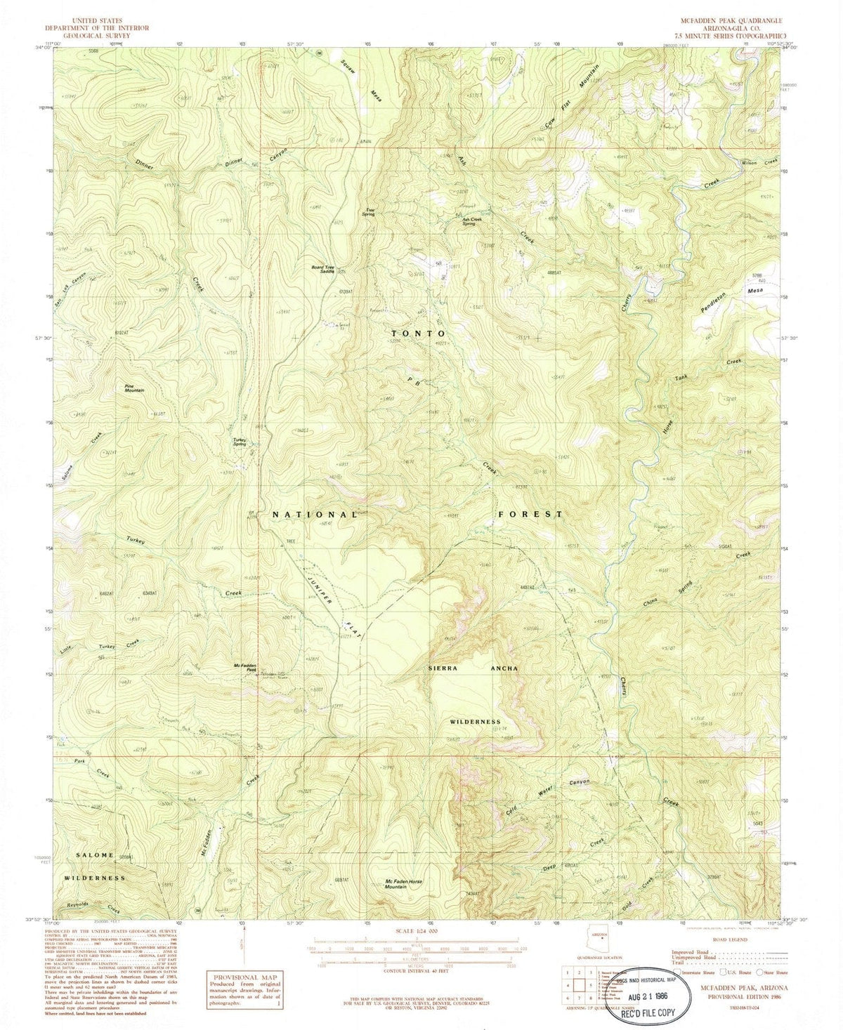 1986 McFadden Peak, AZ - Arizona - USGS Topographic Map