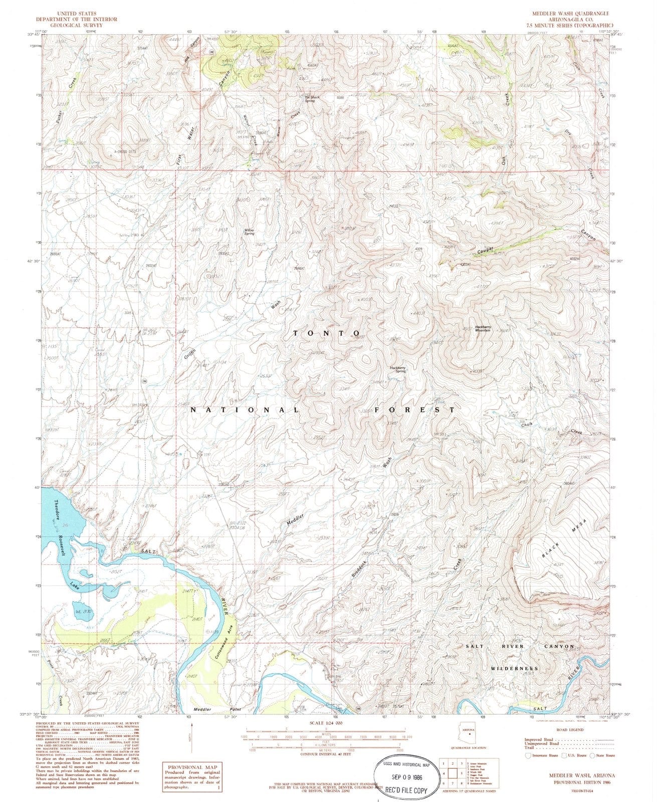 1986 Meddler Wash, AZ - Arizona - USGS Topographic Map