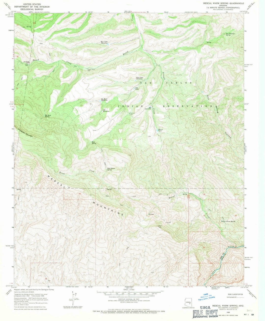 1968 Mescal Warm Spring, AZ - Arizona - USGS Topographic Map